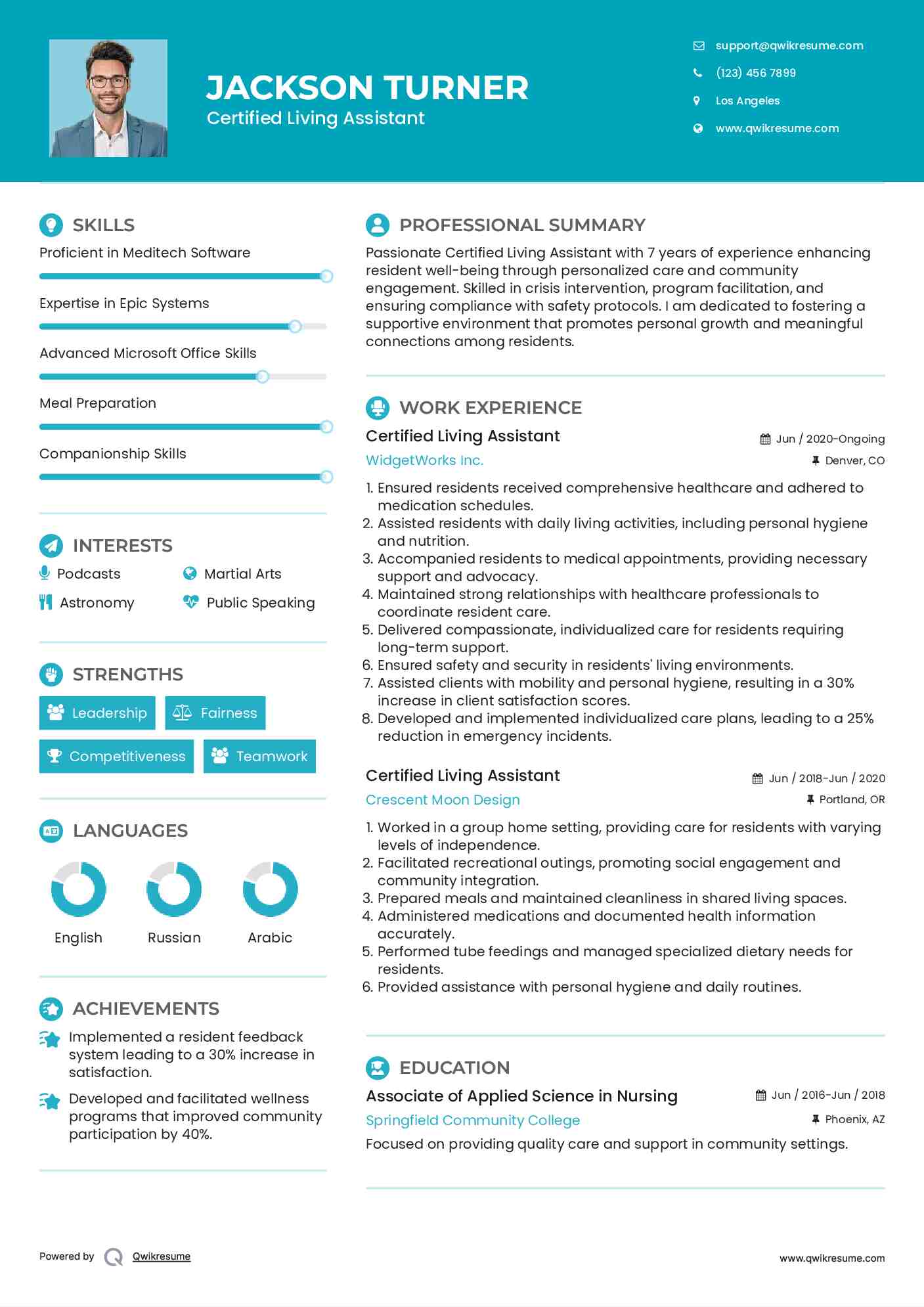 Certified Living Assistant Resume Format