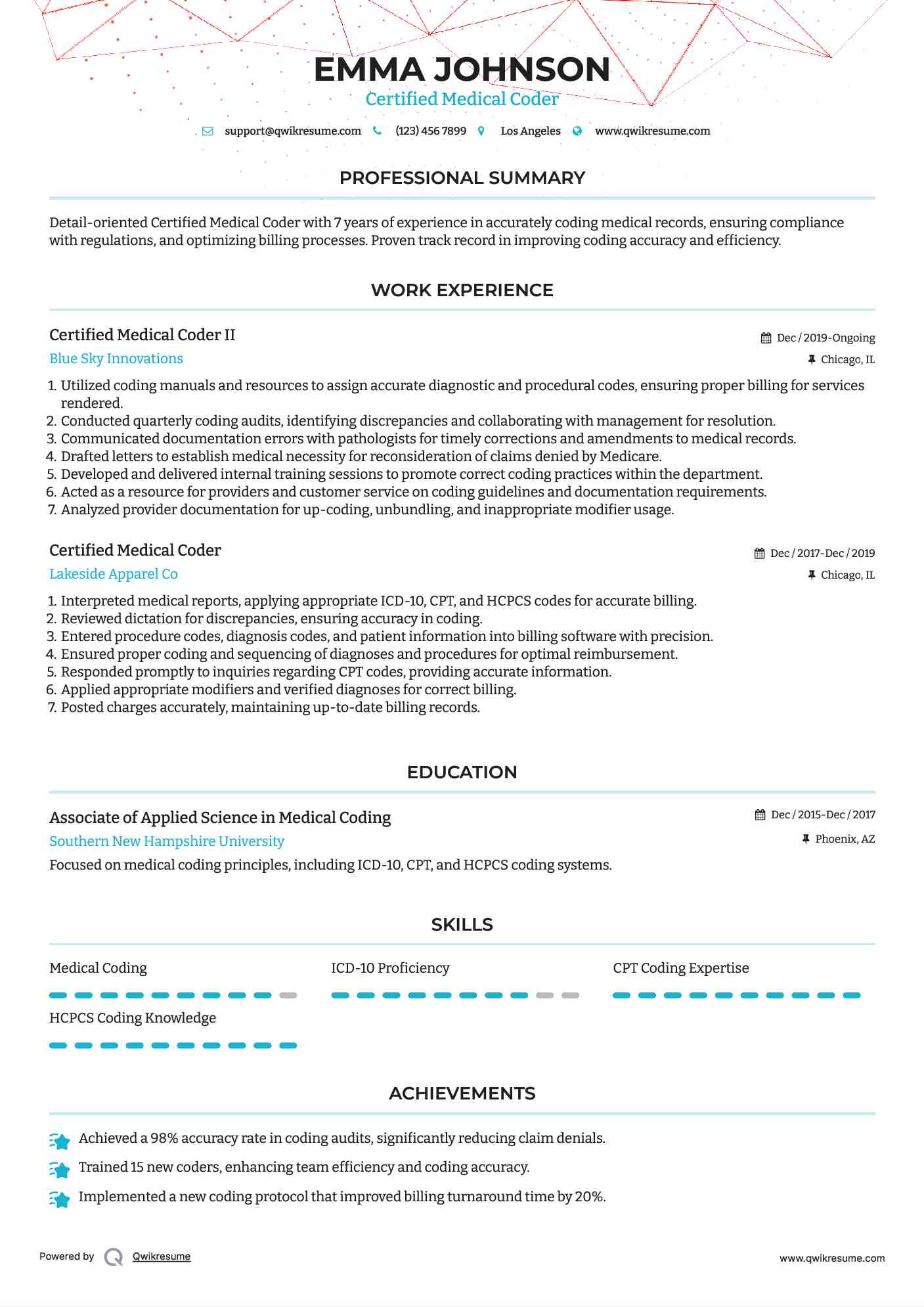 Certified Medical Coder II Resume Template
