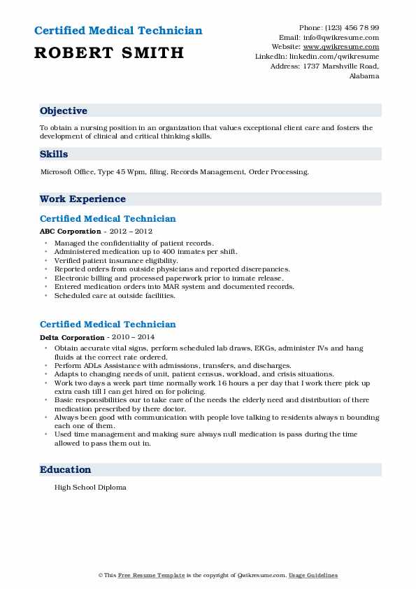 Certified Medical Technician Resume - Certified Medical Technician 1599929429 Pdf 