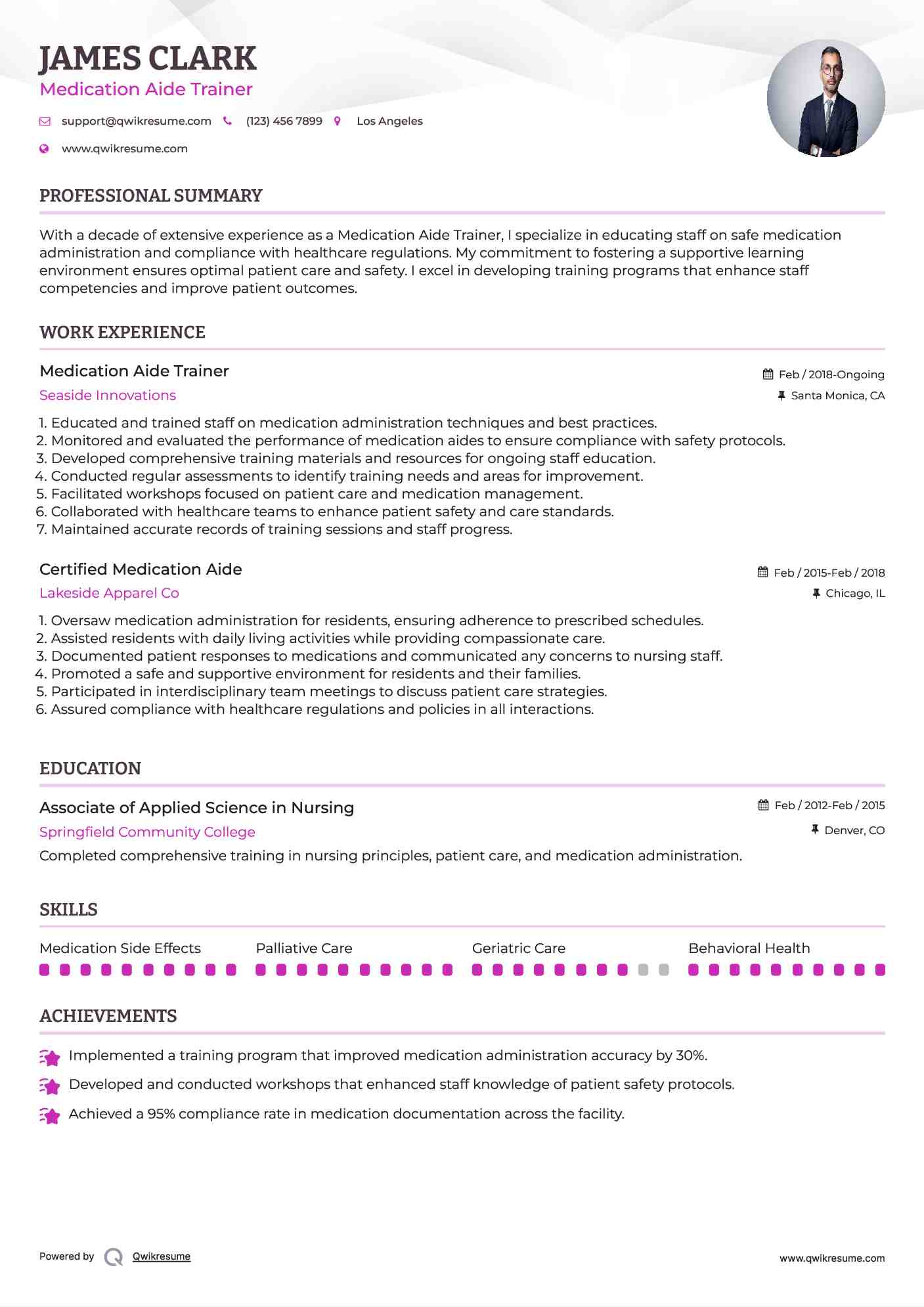 Medication Aide Trainer Resume Model