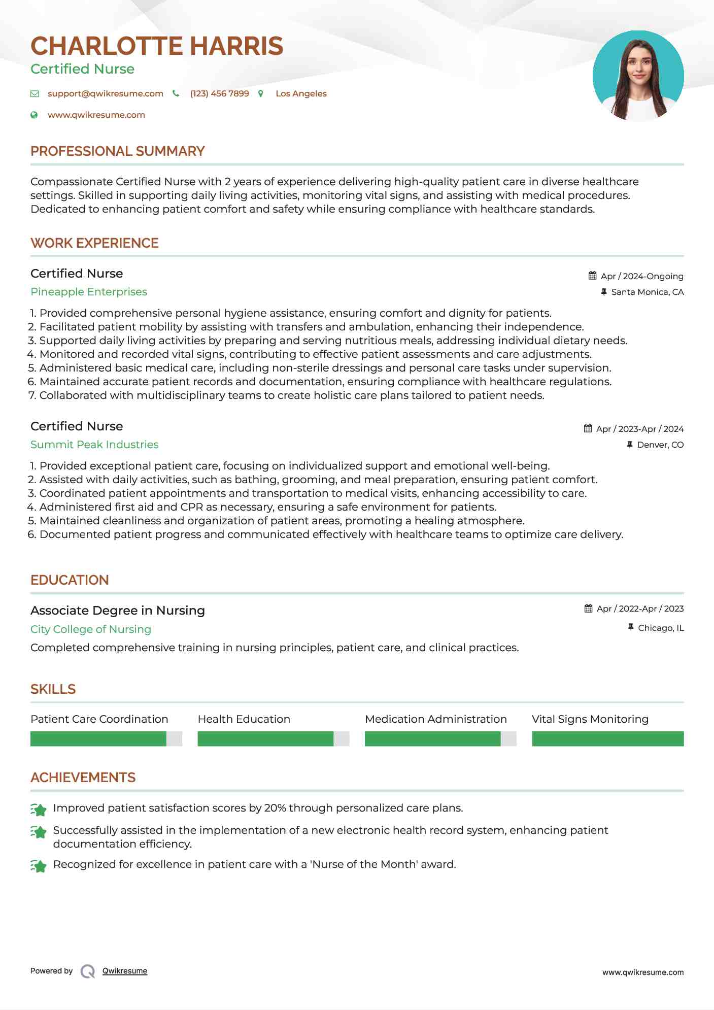 Certified Nurse Resume Format