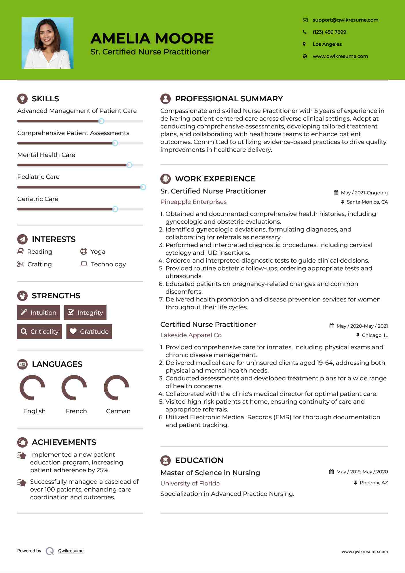 Certified nurse practitioner resume samples qwikresume