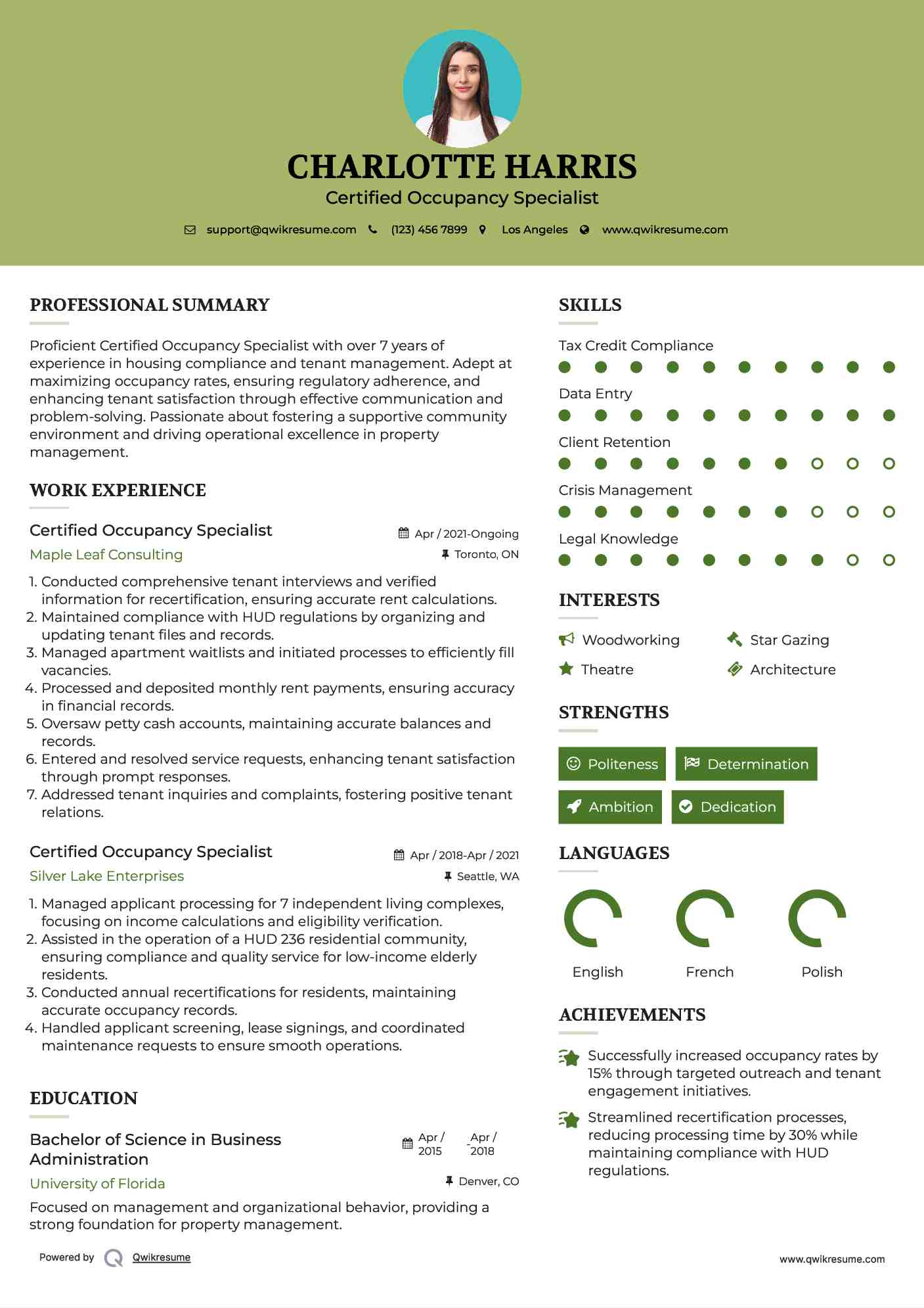 Certified Occupancy Specialist Resume Template