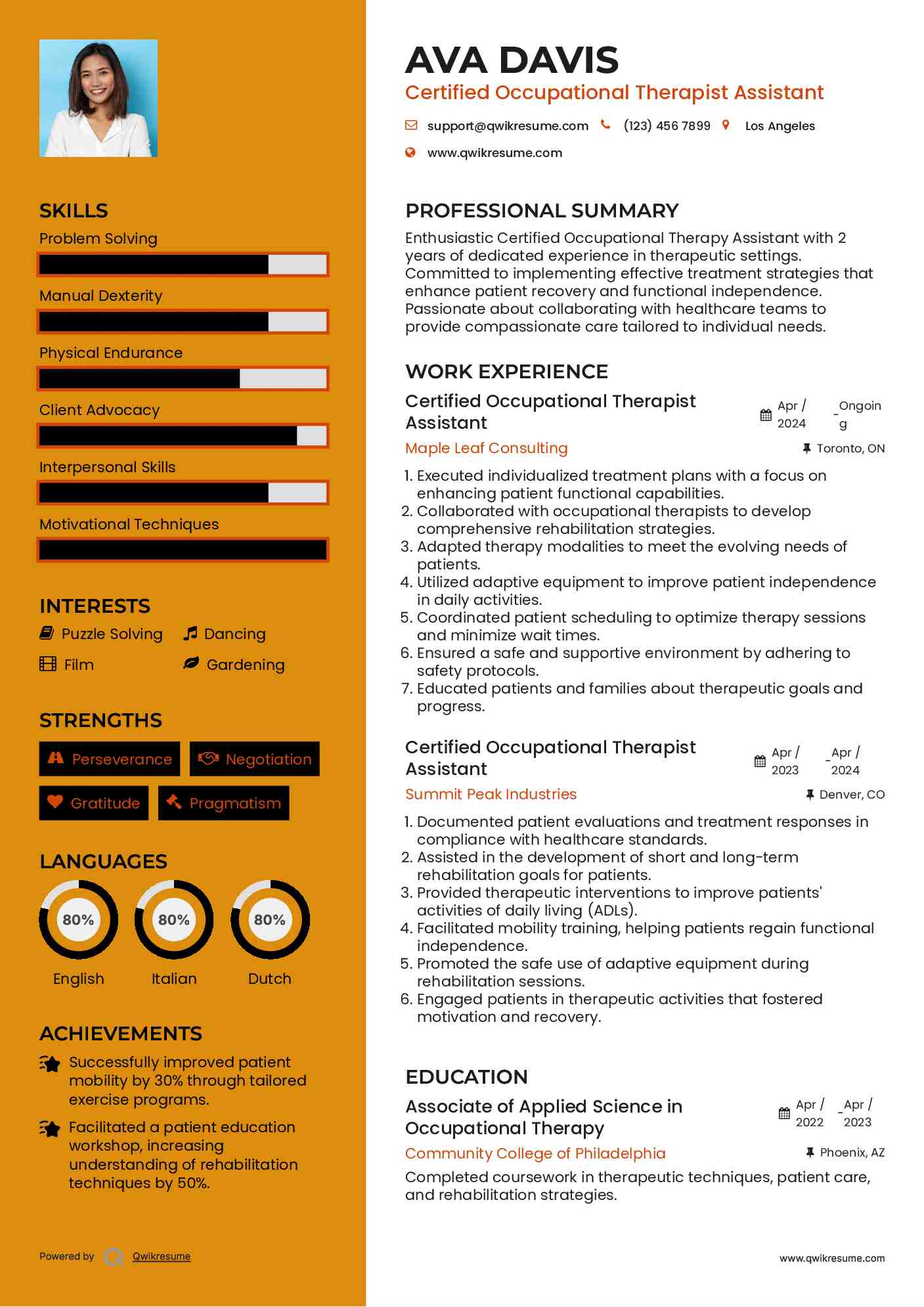 Certified Occupational Therapist Assistant Resume Model