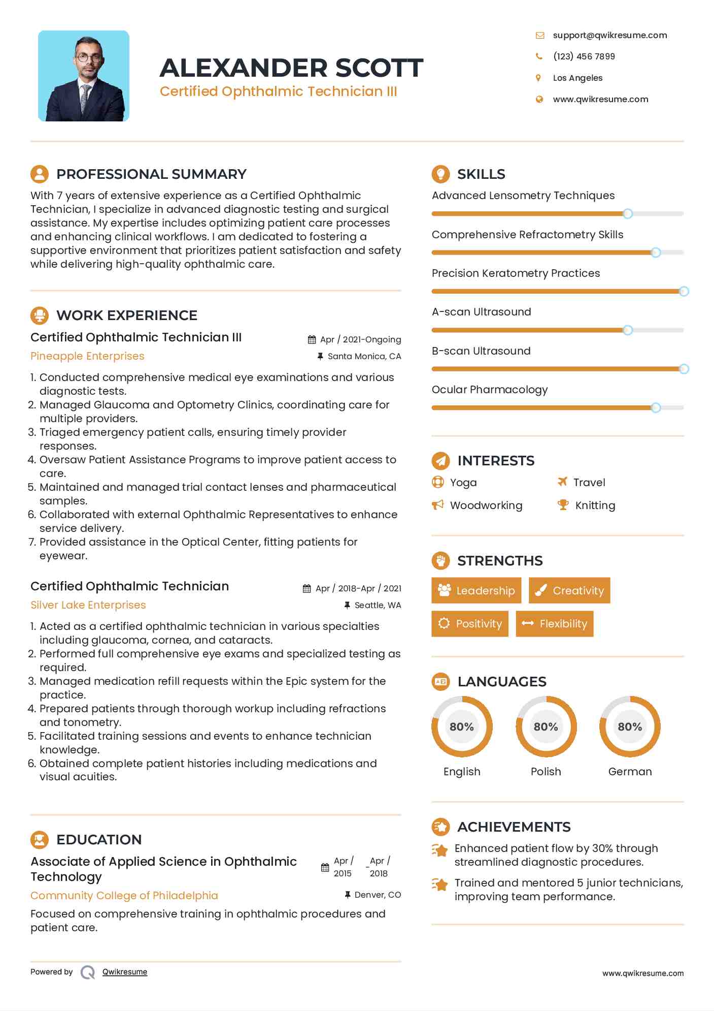 Certified Ophthalmic Technician III Resume Format