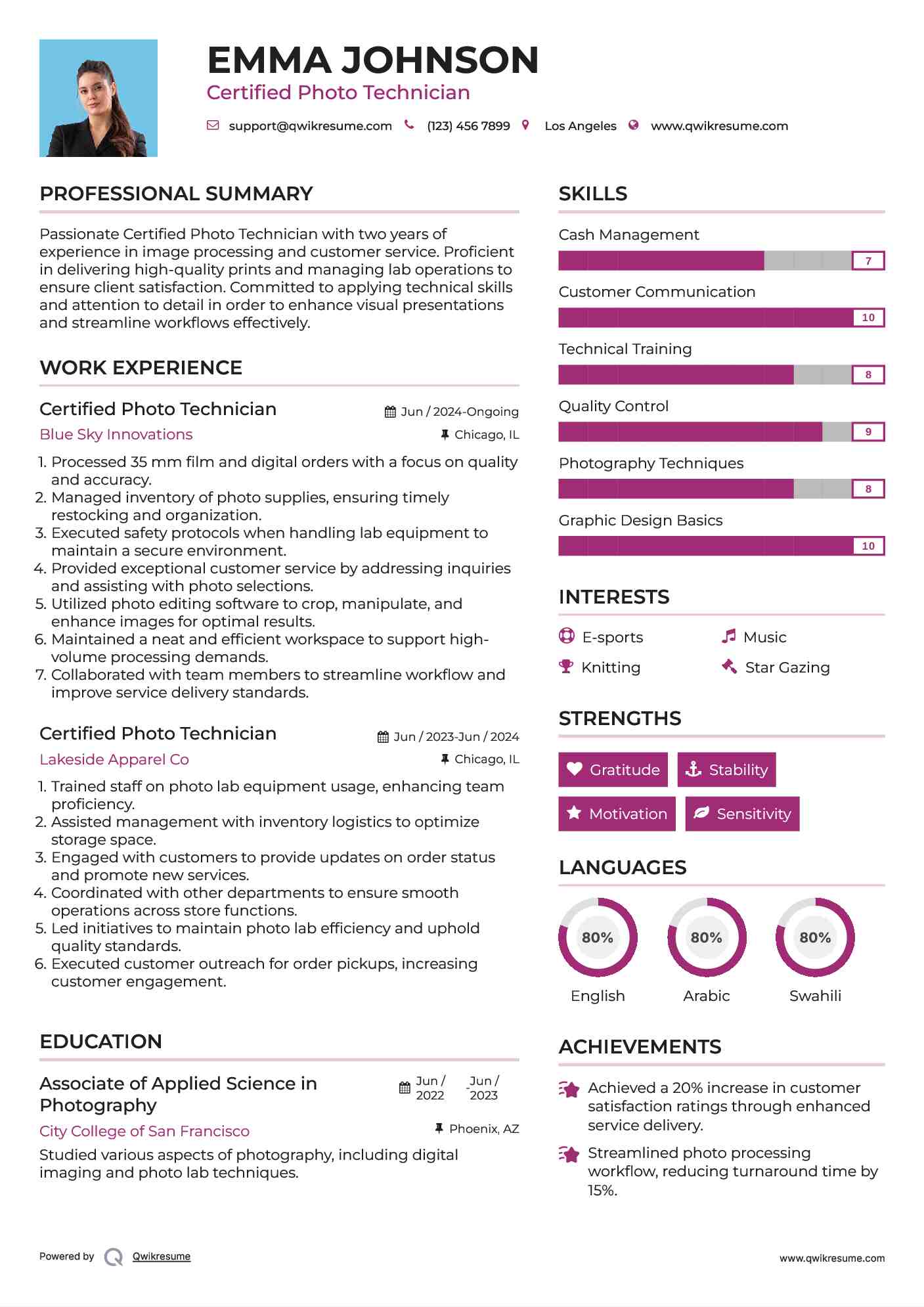Certified Photo Technician Resume Format