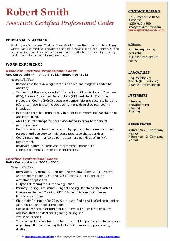 Certified Professional Coder Resume Samples | QwikResume