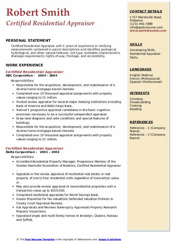 Certified Residential Appraiser Resume Samples QwikResume