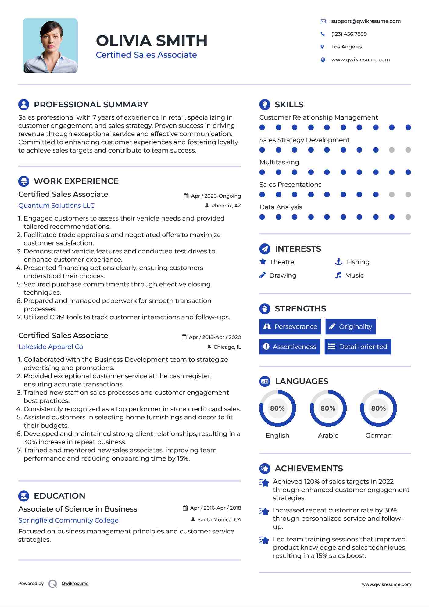 Certified Sales Associate Resume Sample