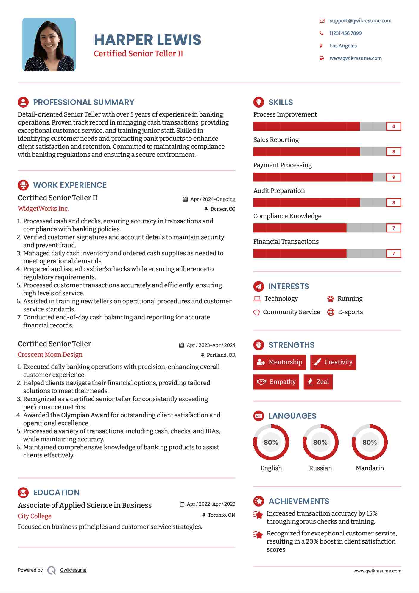 Certified Senior Teller II Resume Template