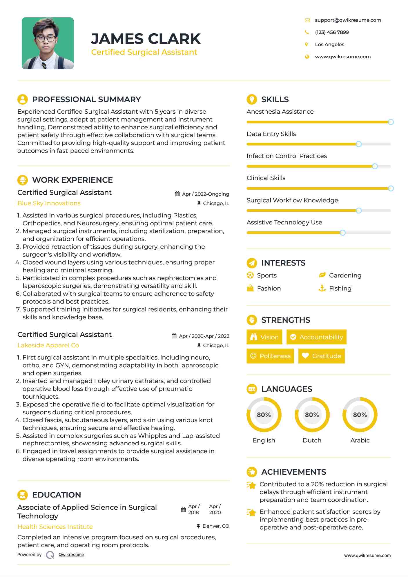 Certified Surgical Assistant Resume Sample