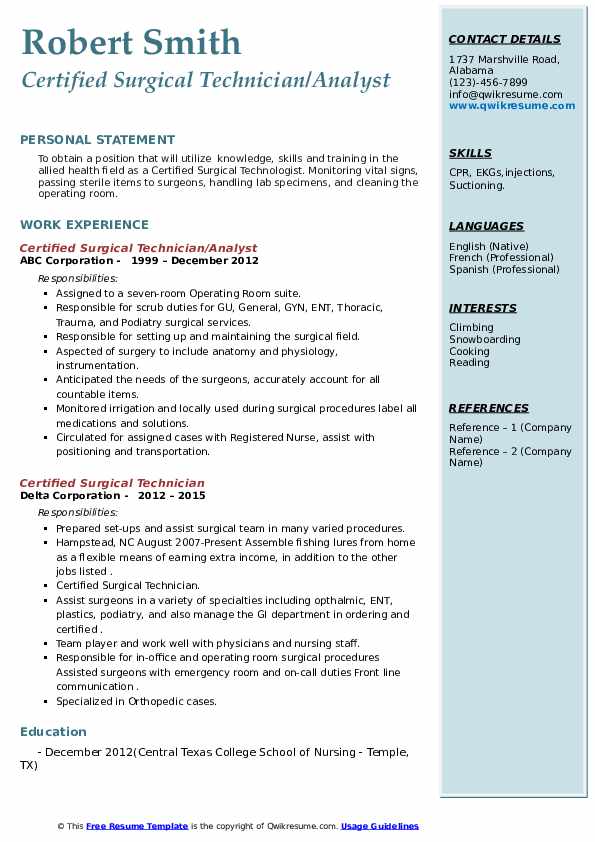 Certified Surgical Technician Resume - Certified Surgical Technician 1591868354 Pdf 
