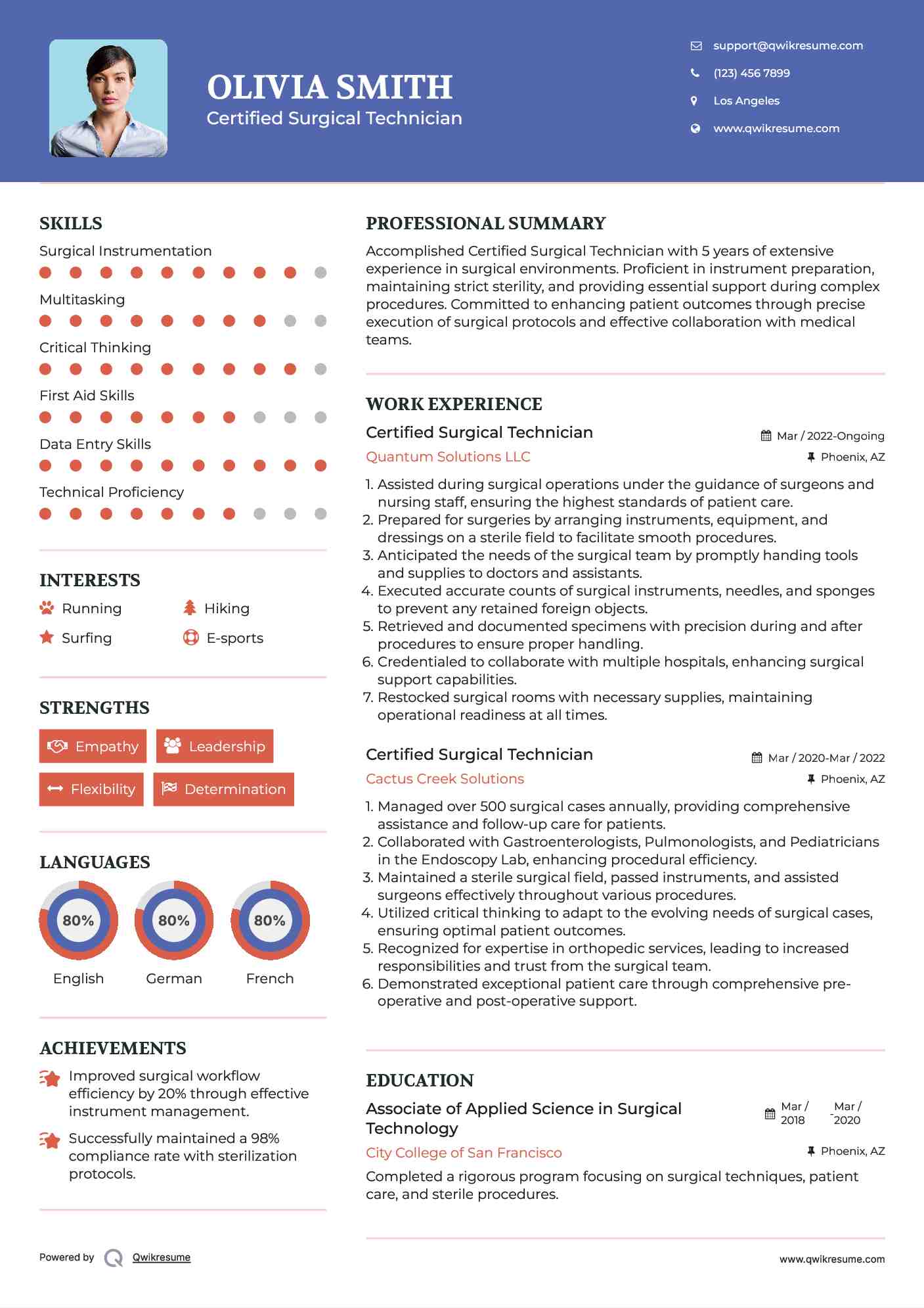 Certified Surgical Technician Resume Samples | QwikResume
