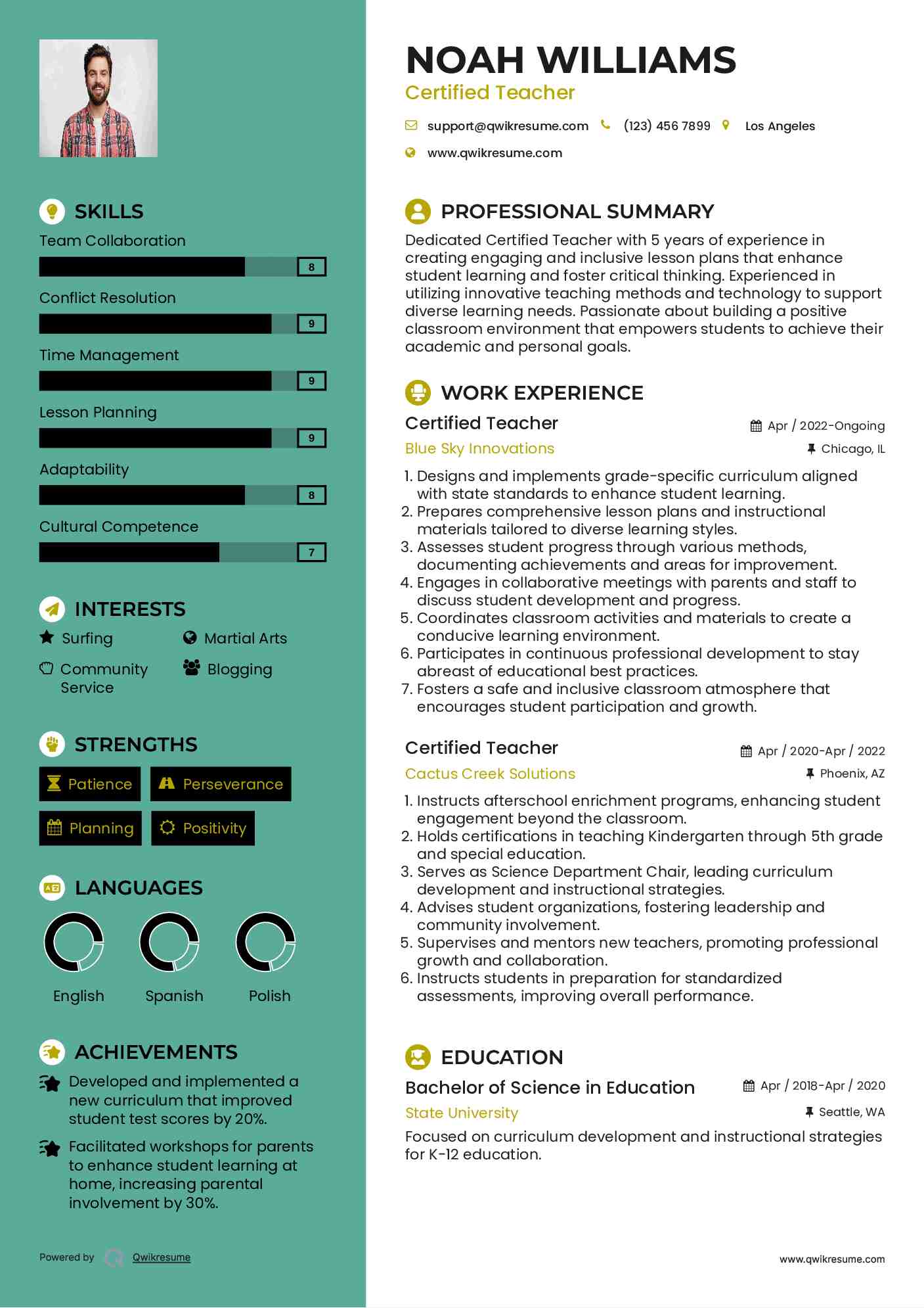 Certified Teacher Resume Template