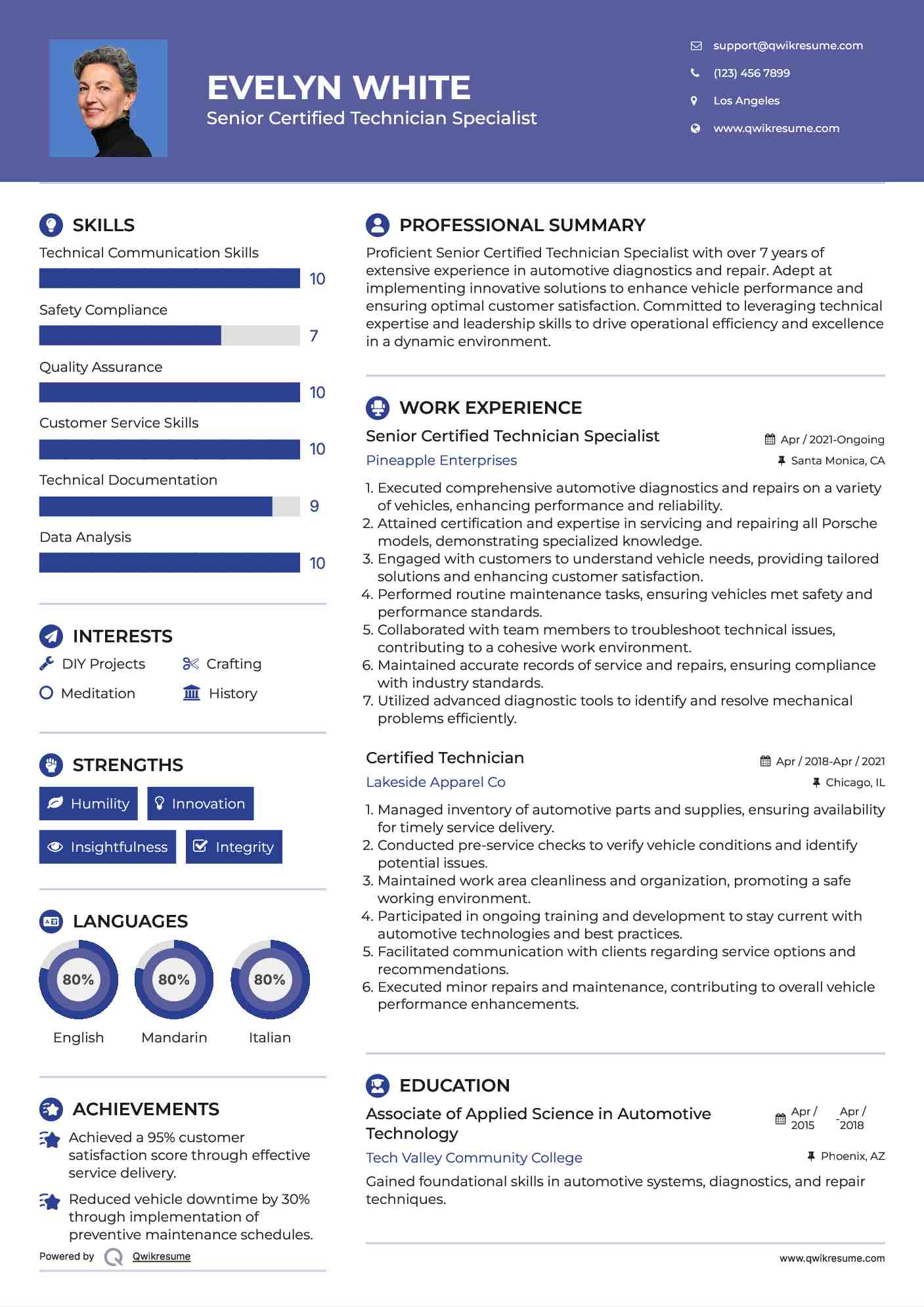 Senior Certified Technician Specialist Resume Format