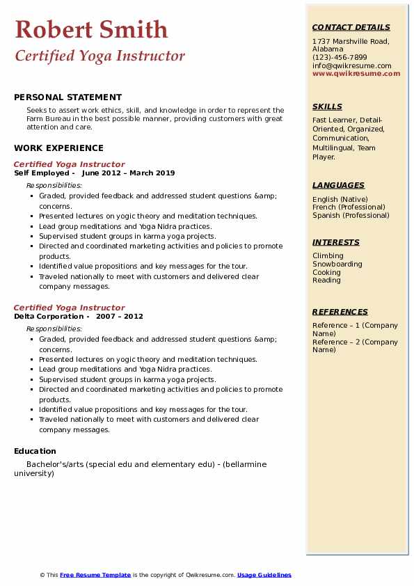 Certified Yoga Instructor Resume - Certified Yoga Instructor 1624469722 Pdf 