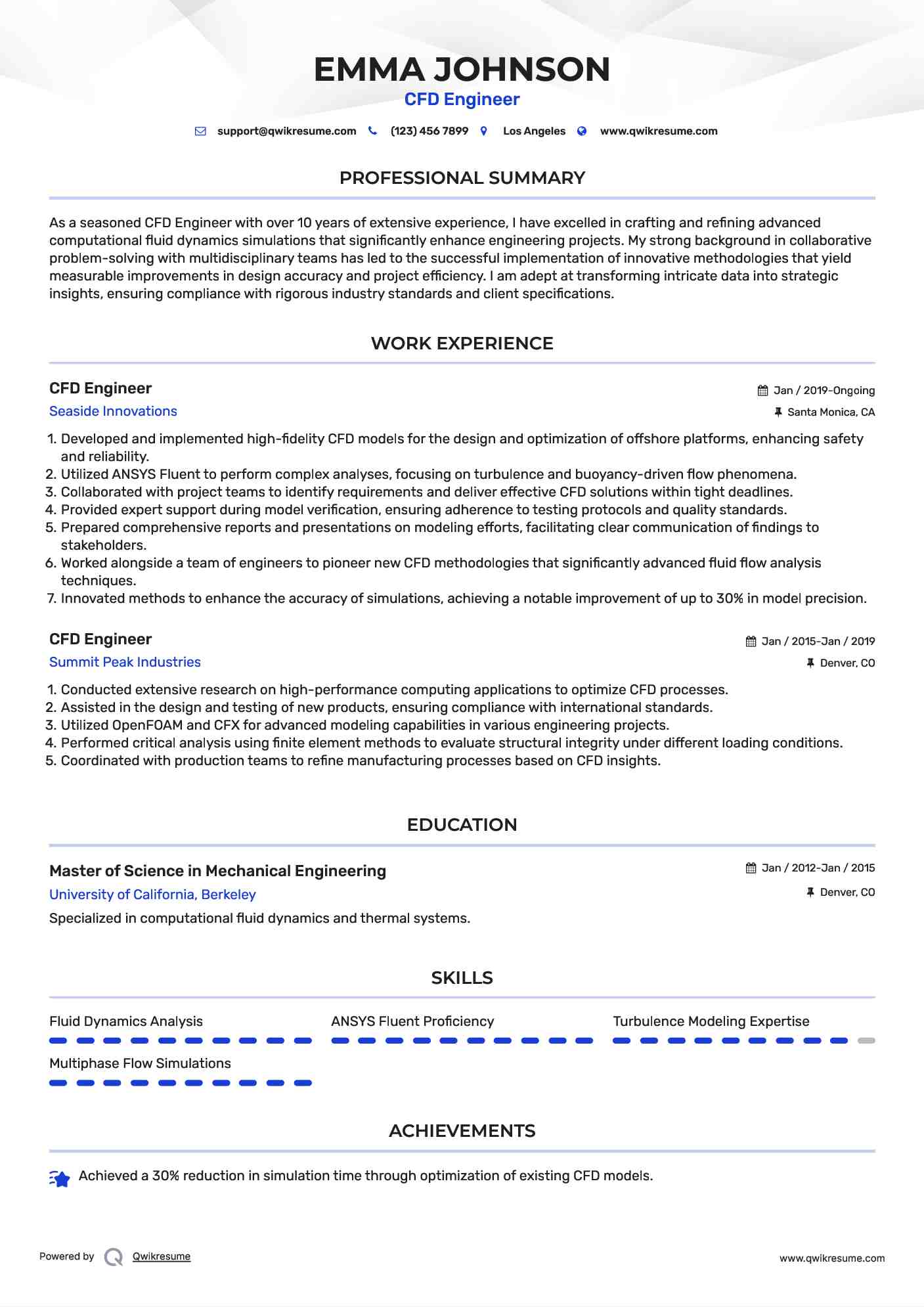 CFD Engineer Resume Sample