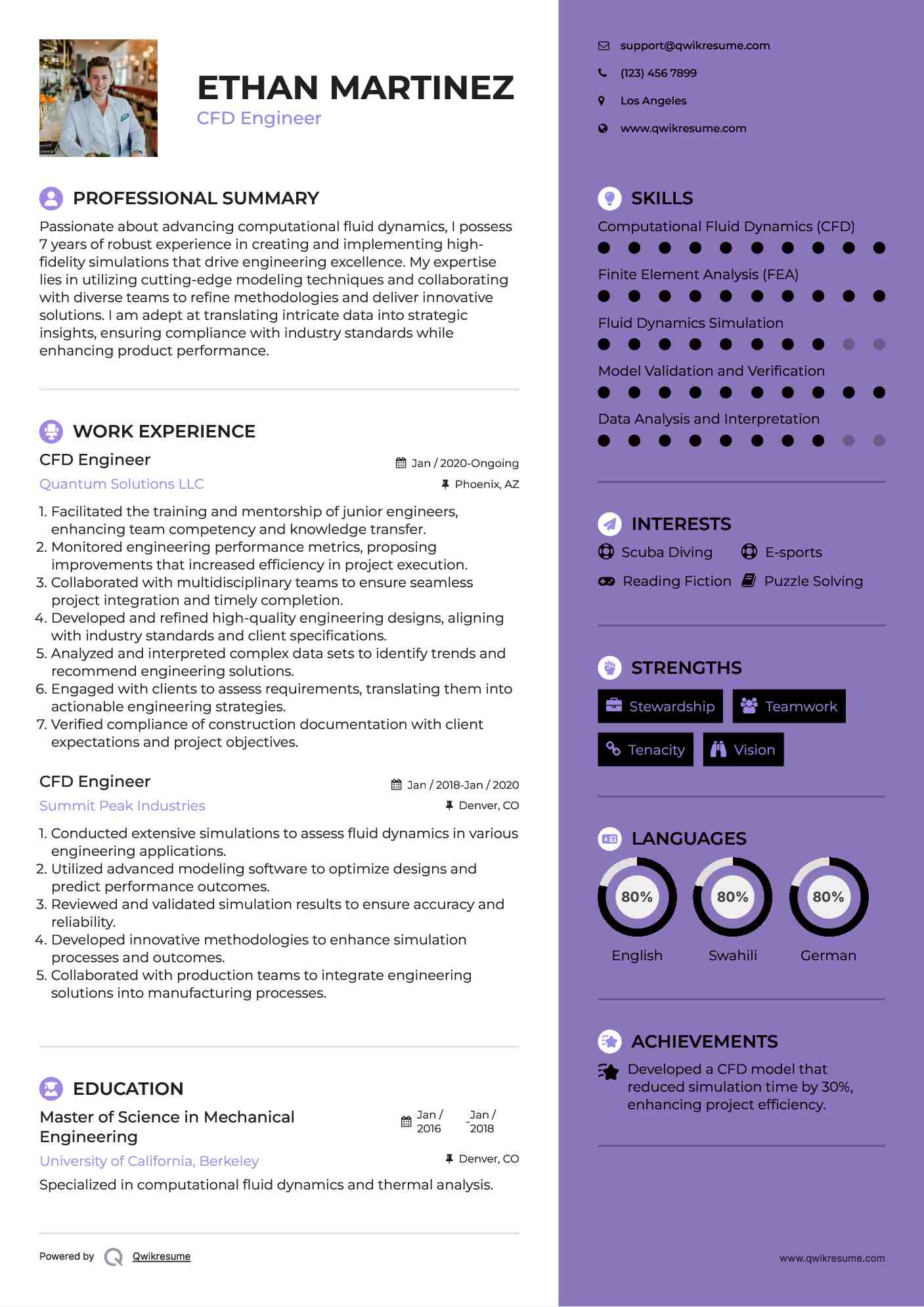 CFD Engineer Resume Sample