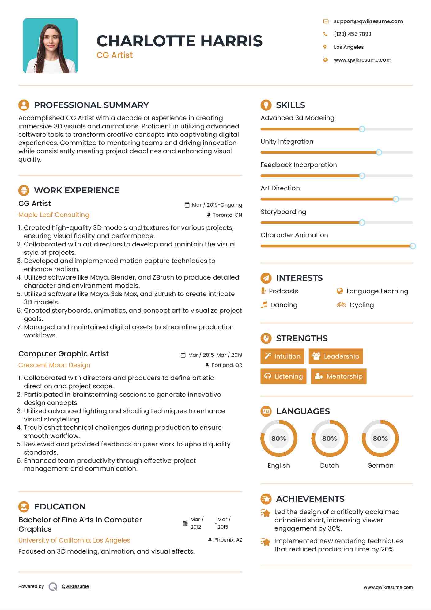 CG Artist Resume Format