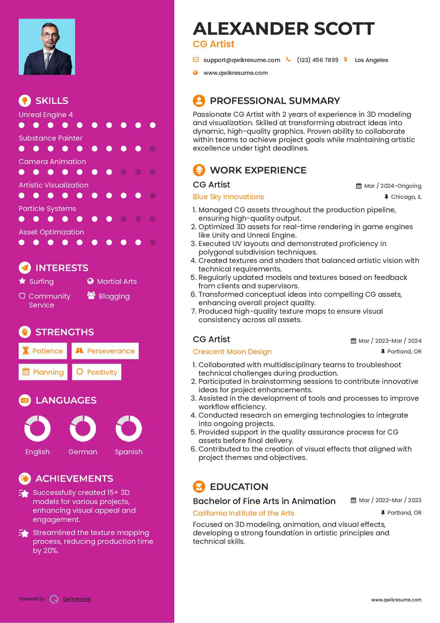 CG Artist Resume Format