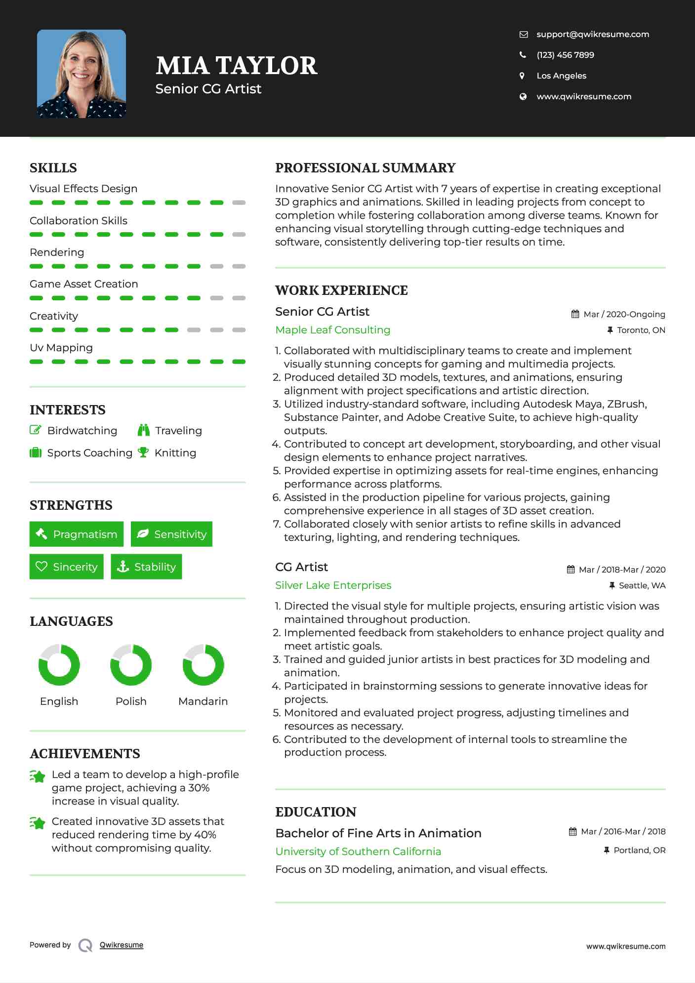 Senior CG Artist Resume Template
