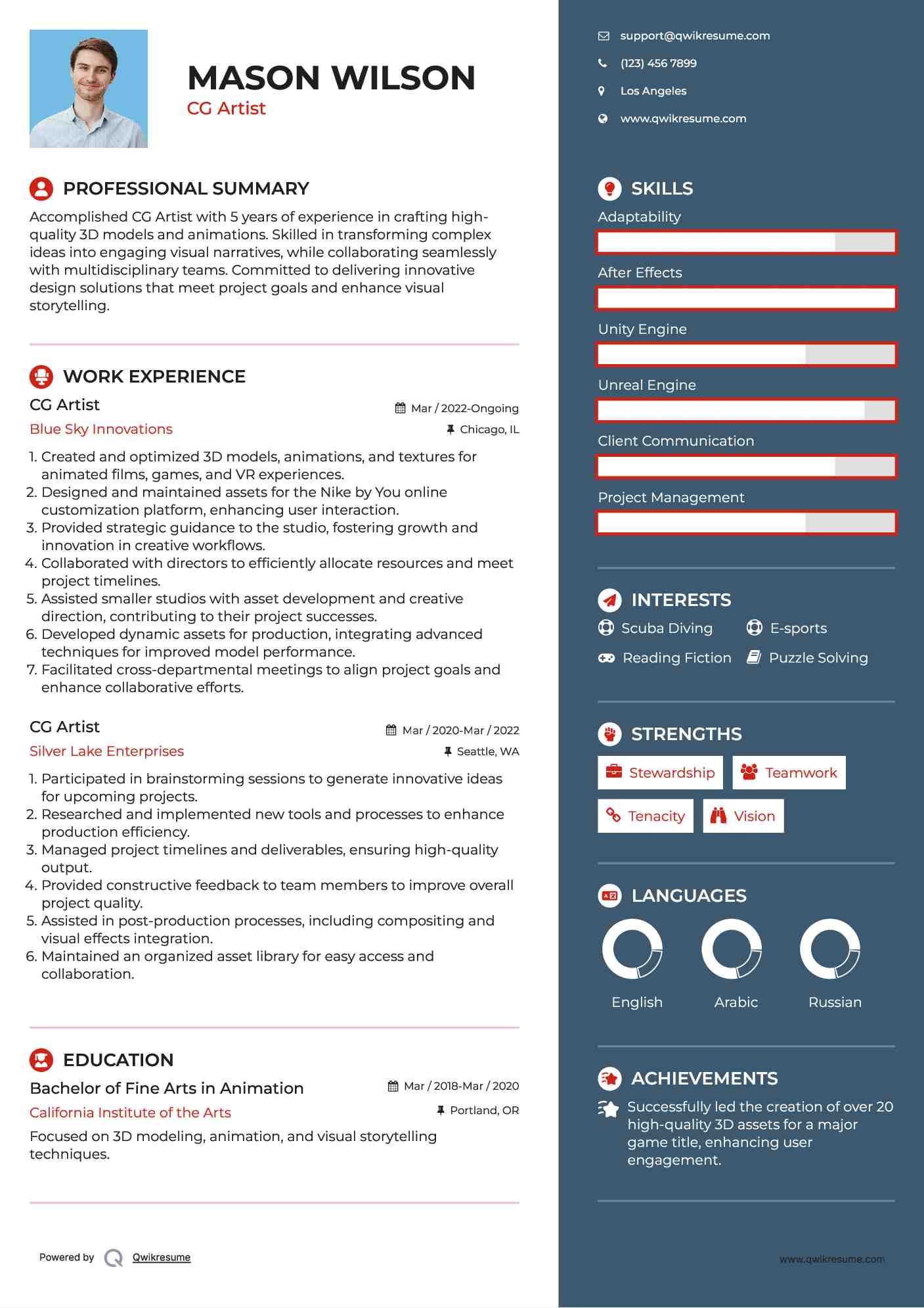 CG Artist Resume Template