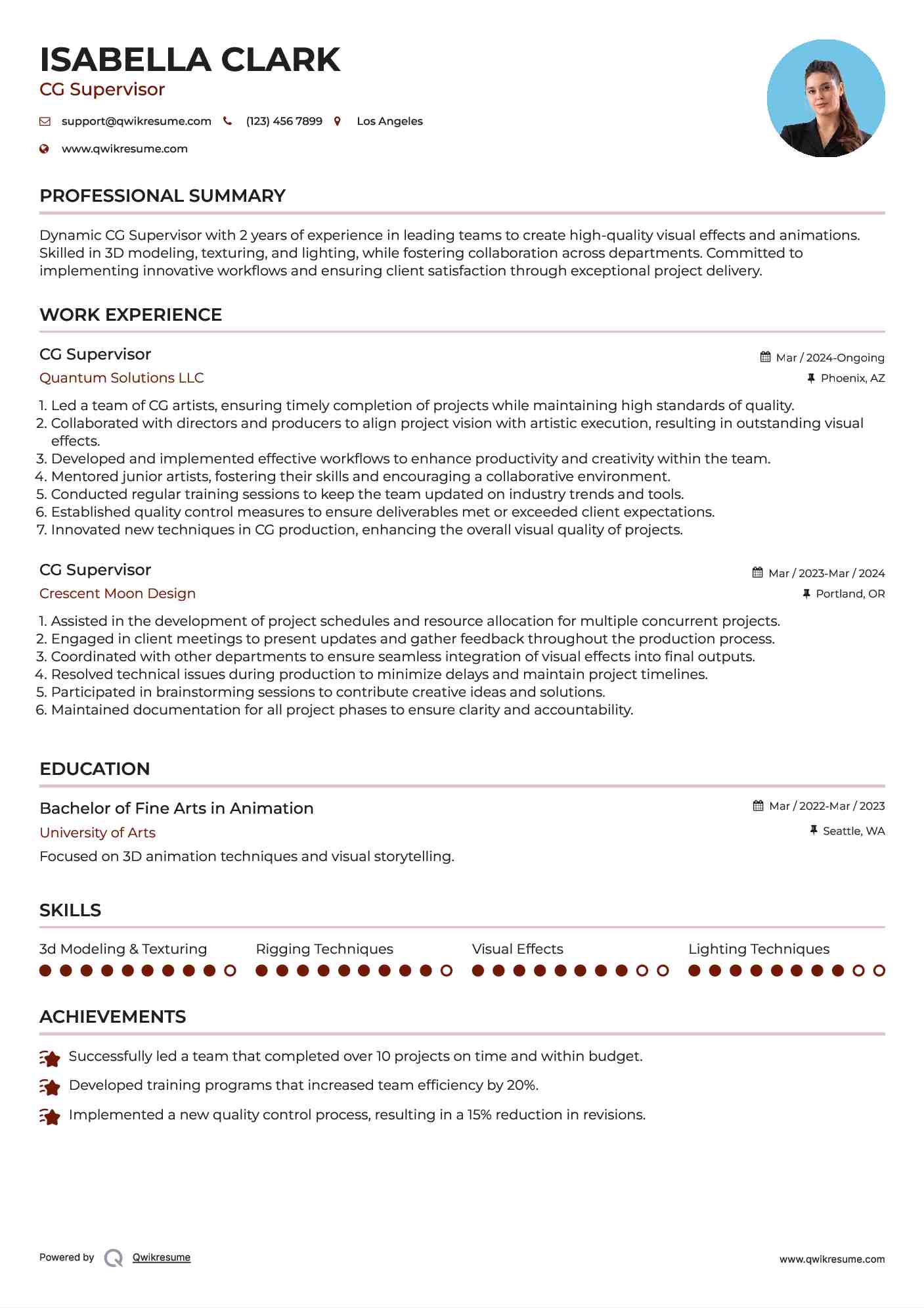CG Supervisor Resume Template