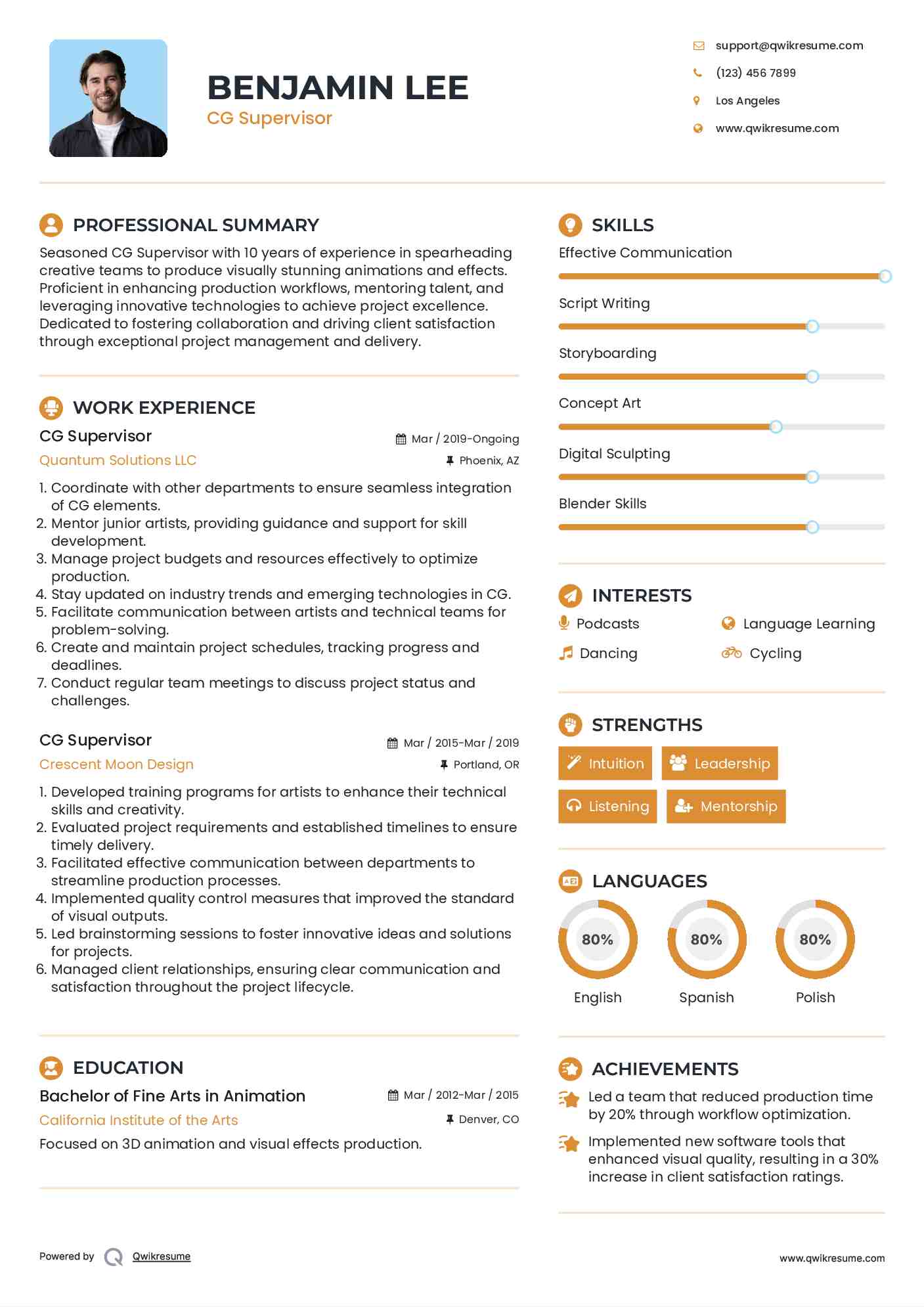 CG Supervisor Resume Example