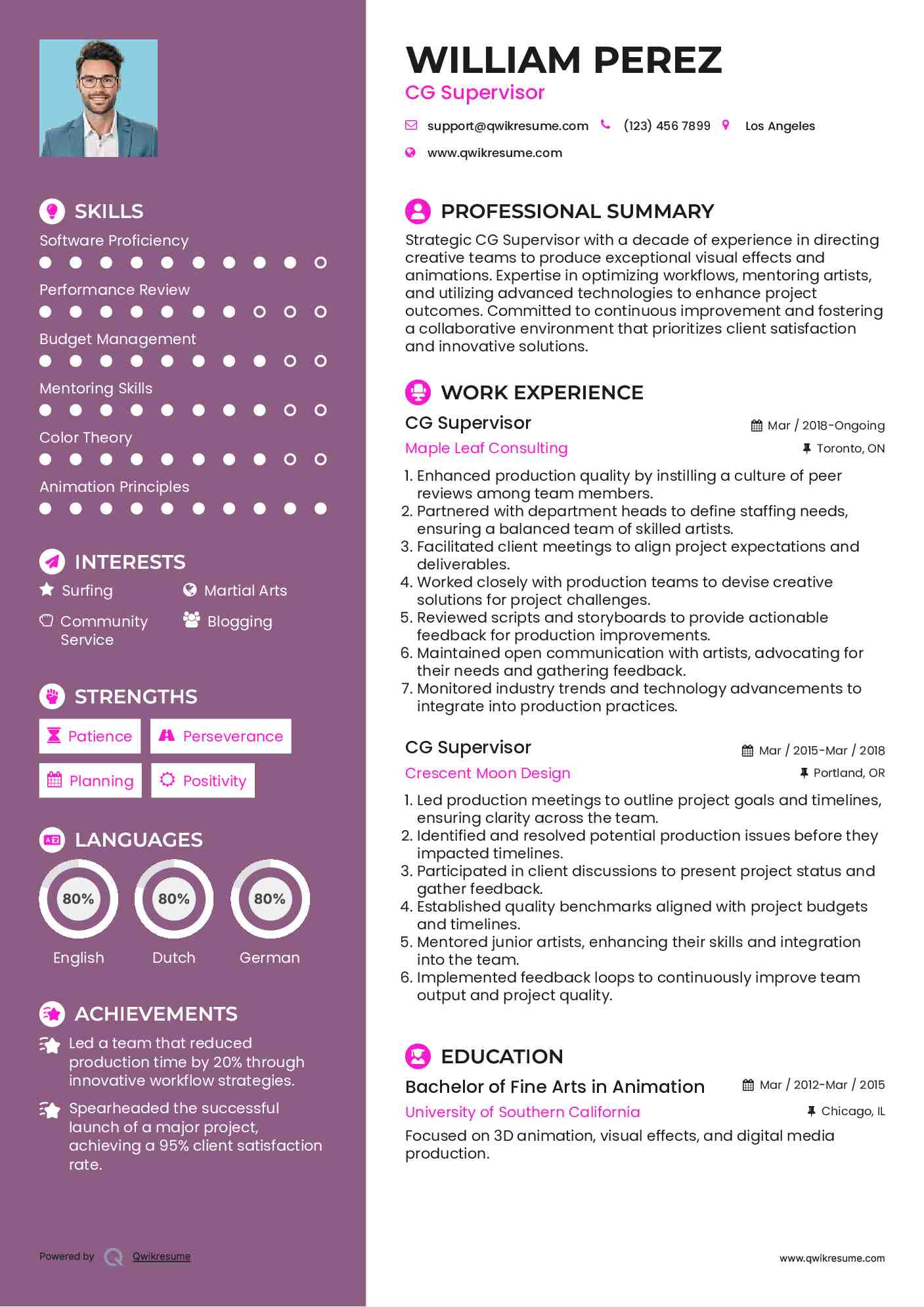 CG Supervisor Resume Template