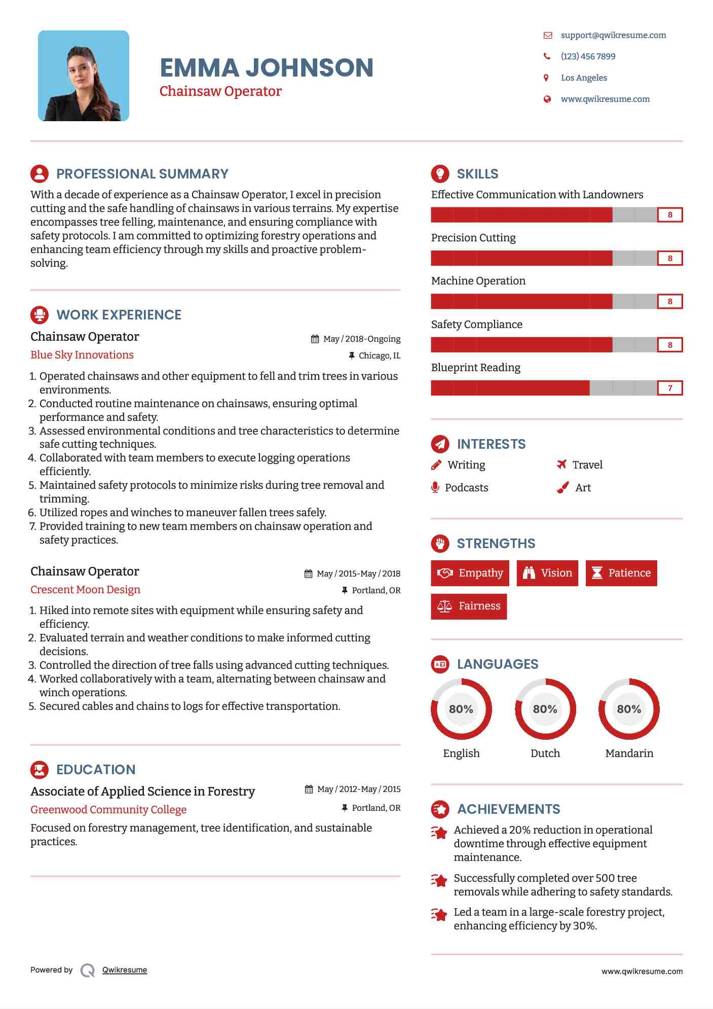 Chainsaw Operator Resume Samples QwikResume