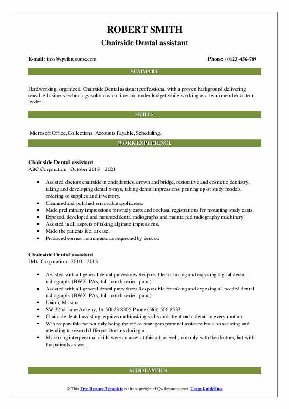 Chairside Dental assistant Resume Samples QwikResume