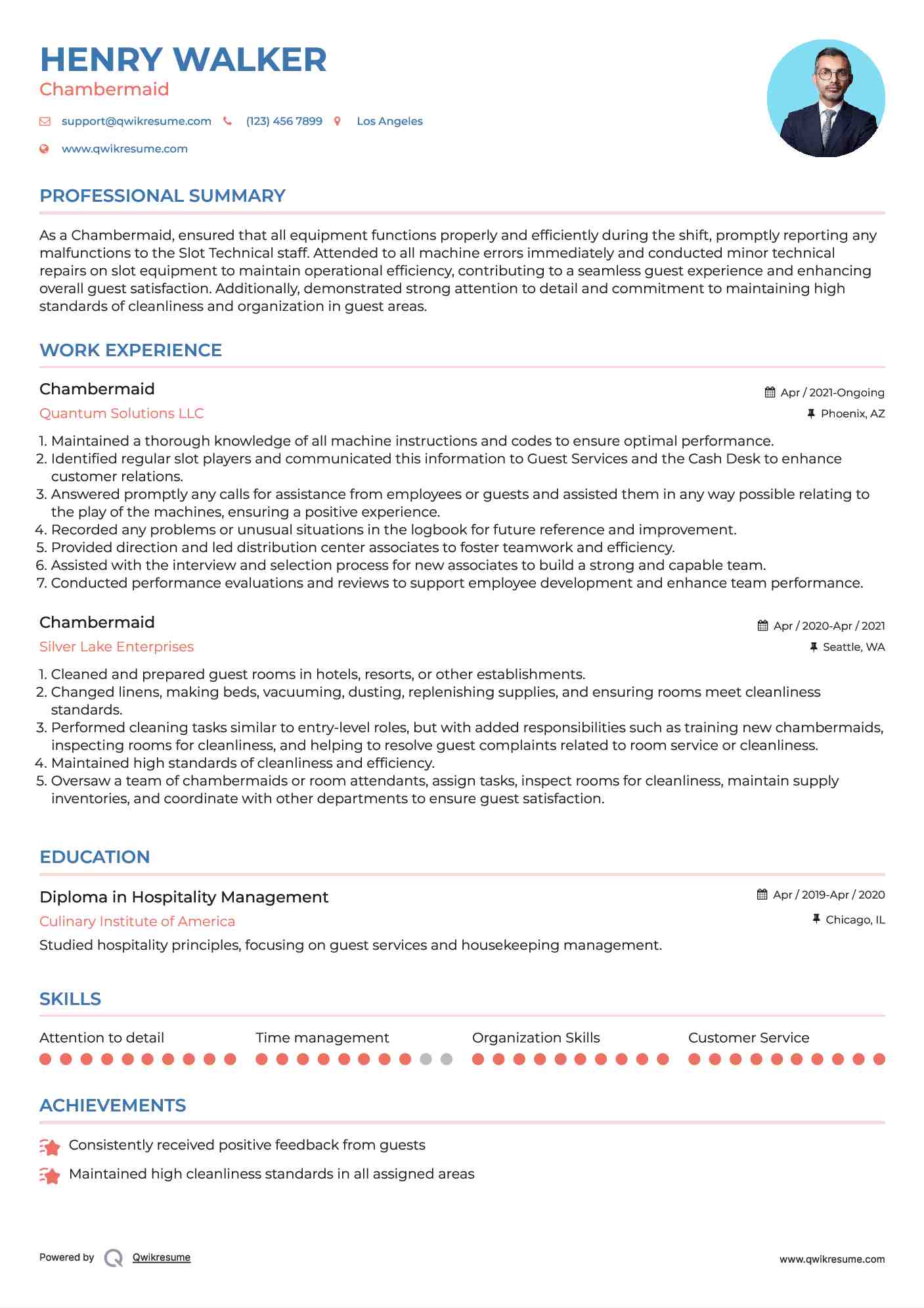 Chambermaid Resume Template