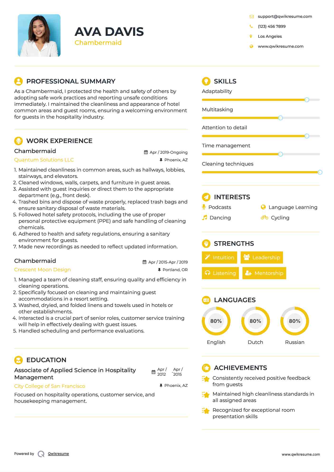 Chambermaid Resume Model