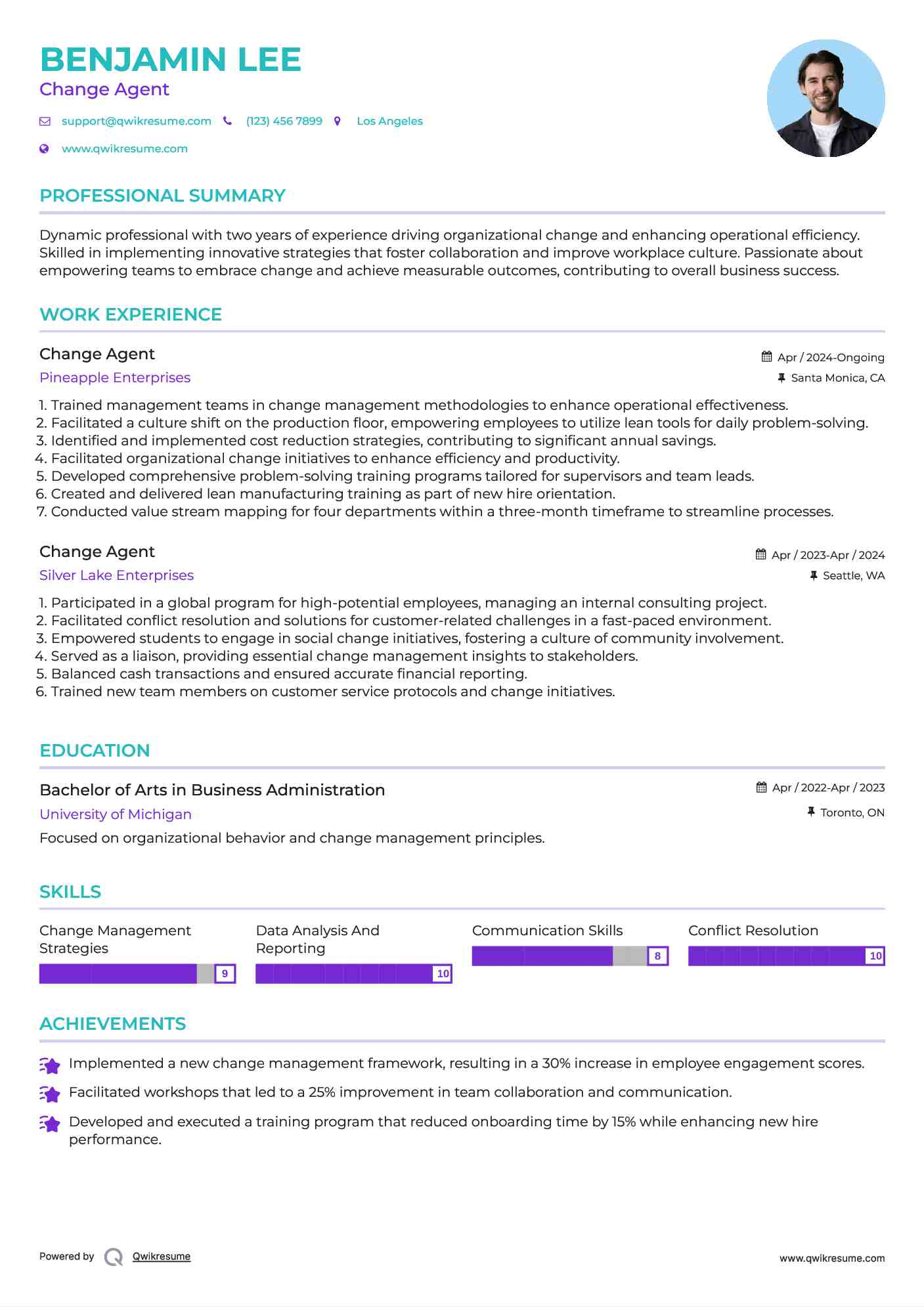 Change Agent Resume Format