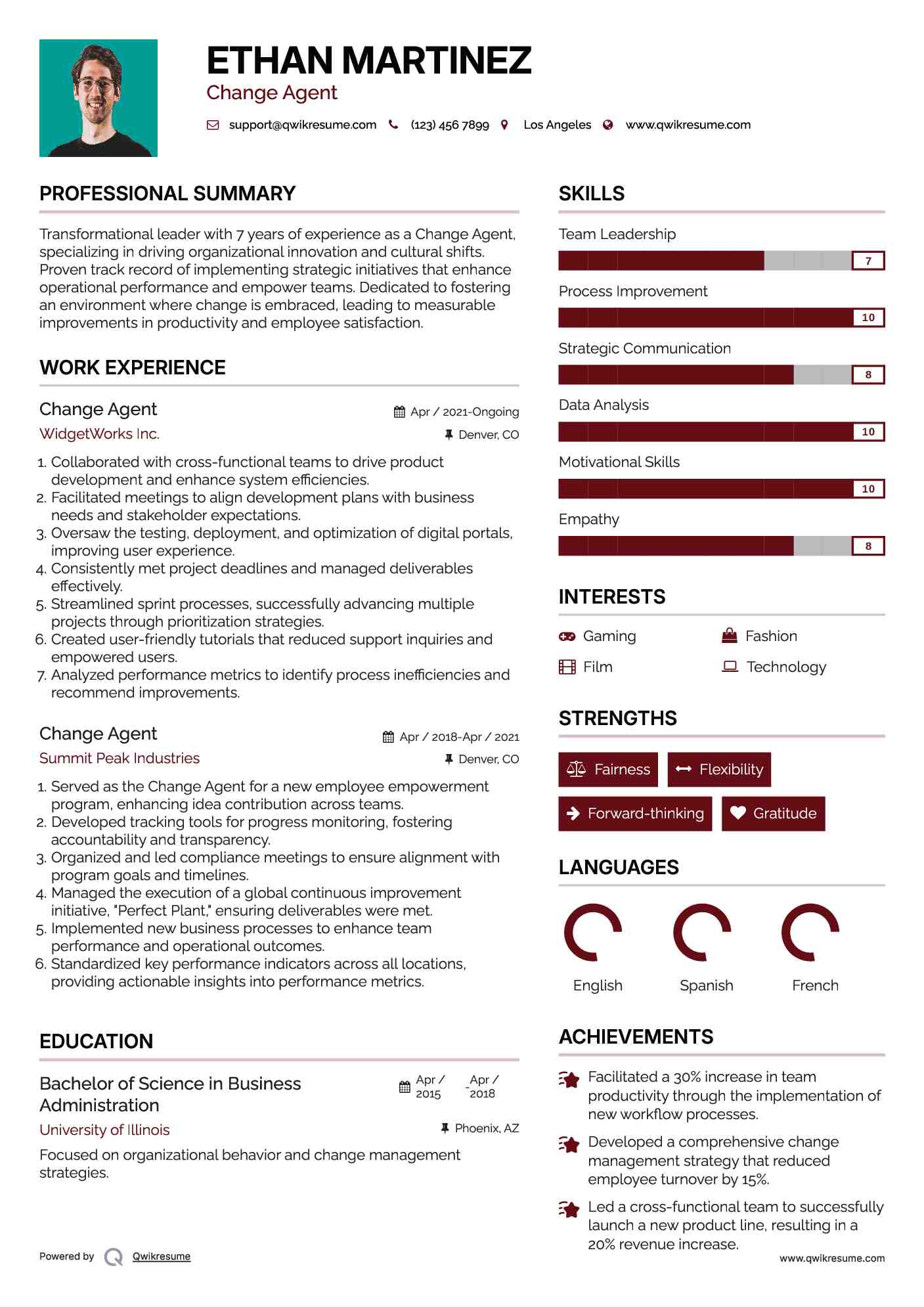 Change Agent Resume Model