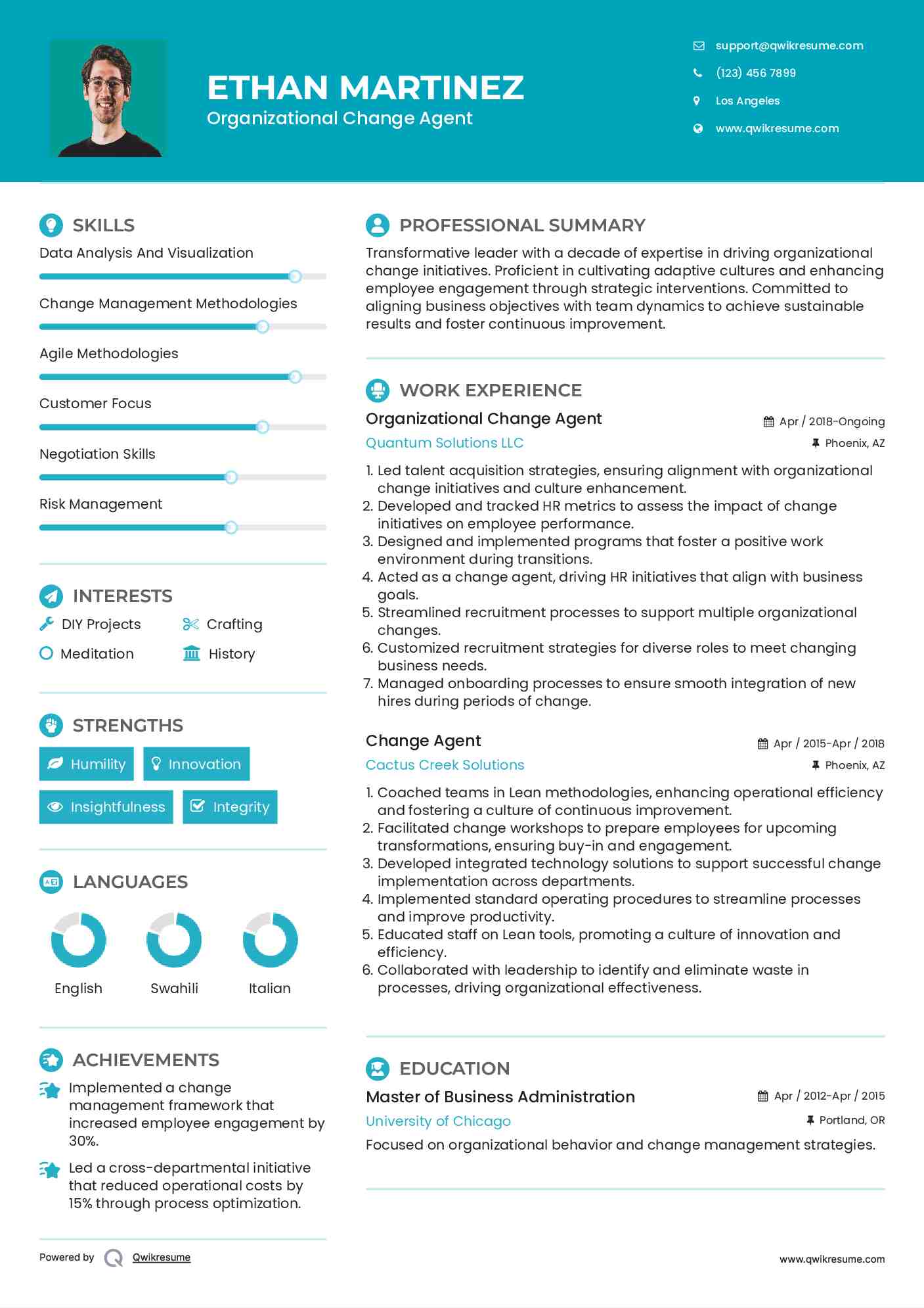 Organizational Change Agent Resume Template