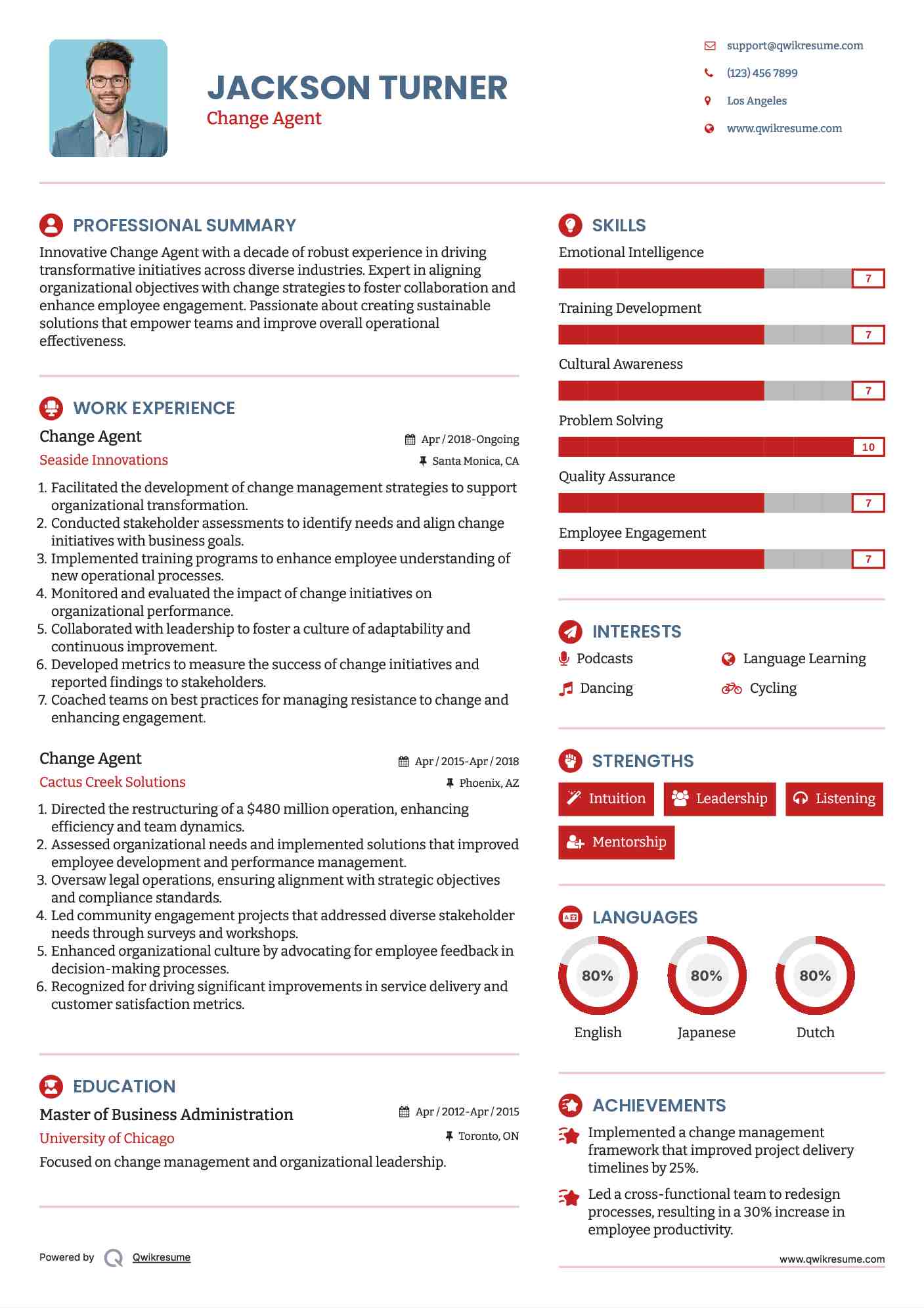 Change Agent Resume Sample