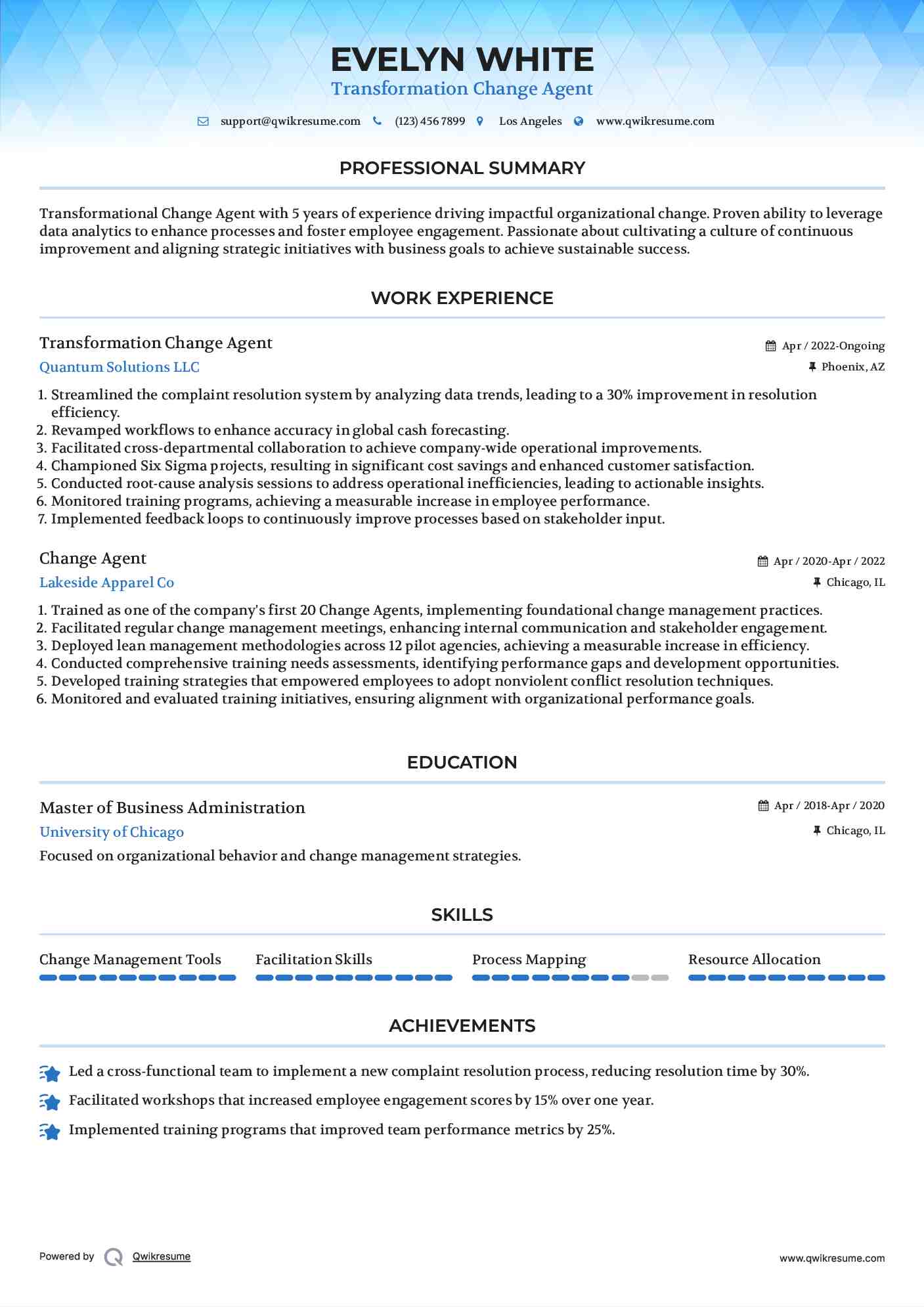 Transformation Change Agent Resume Format