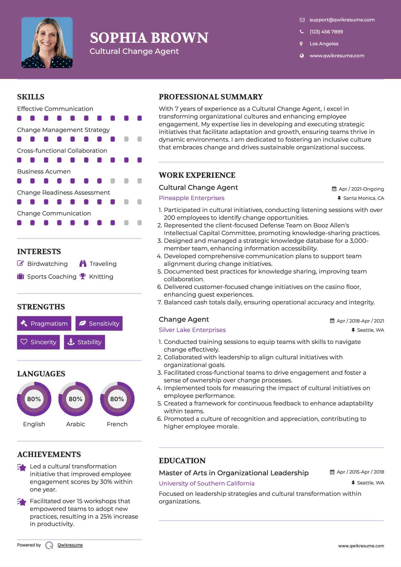 Cultural Change Agent Resume Sample