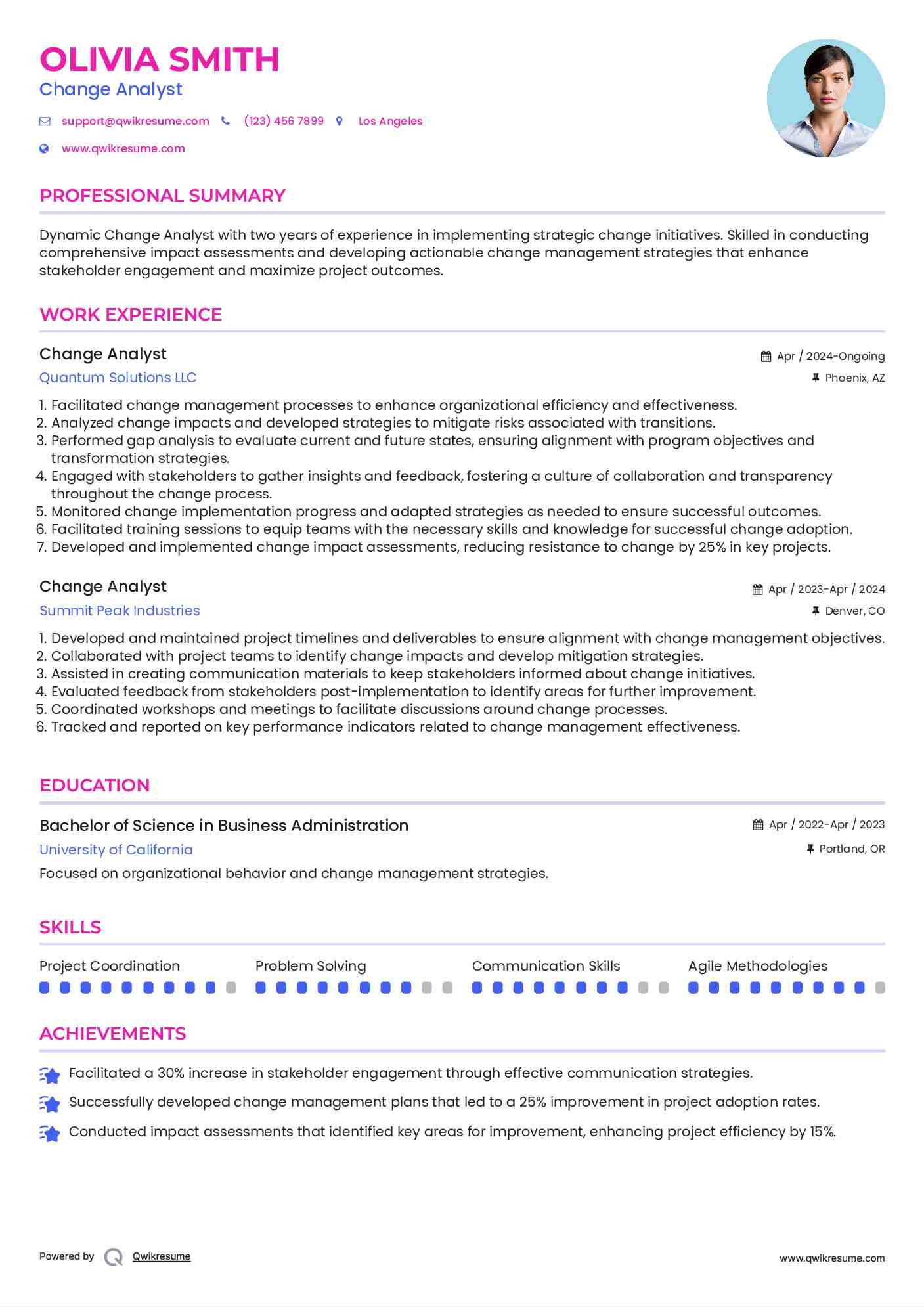 Change Analyst Resume Format