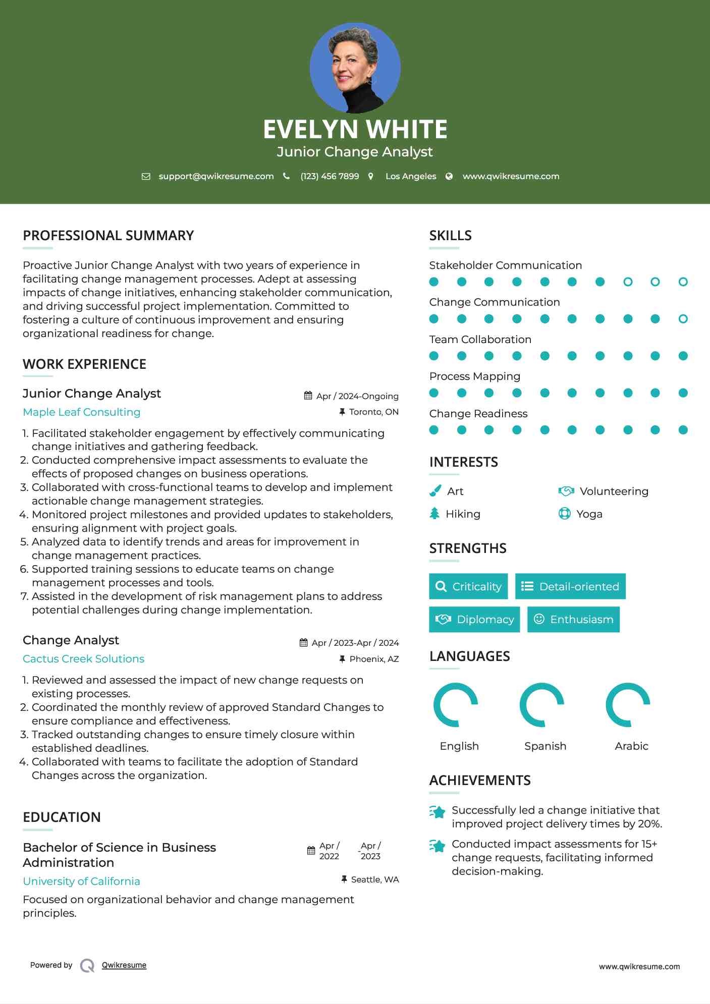Junior Change Analyst Resume Format