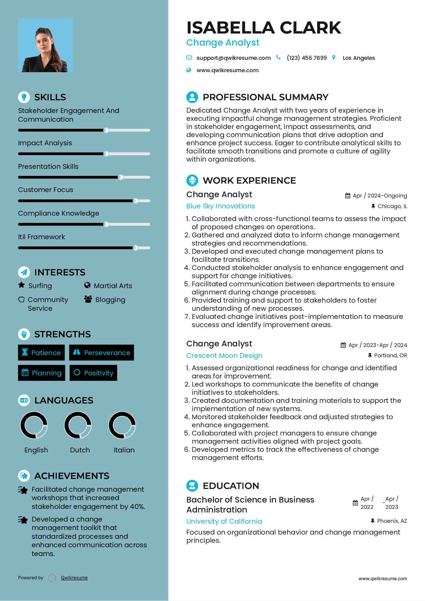 Change Analyst Resume Format