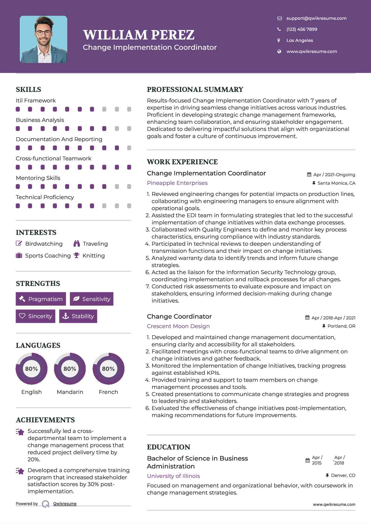 Change Implementation Coordinator Resume Format
