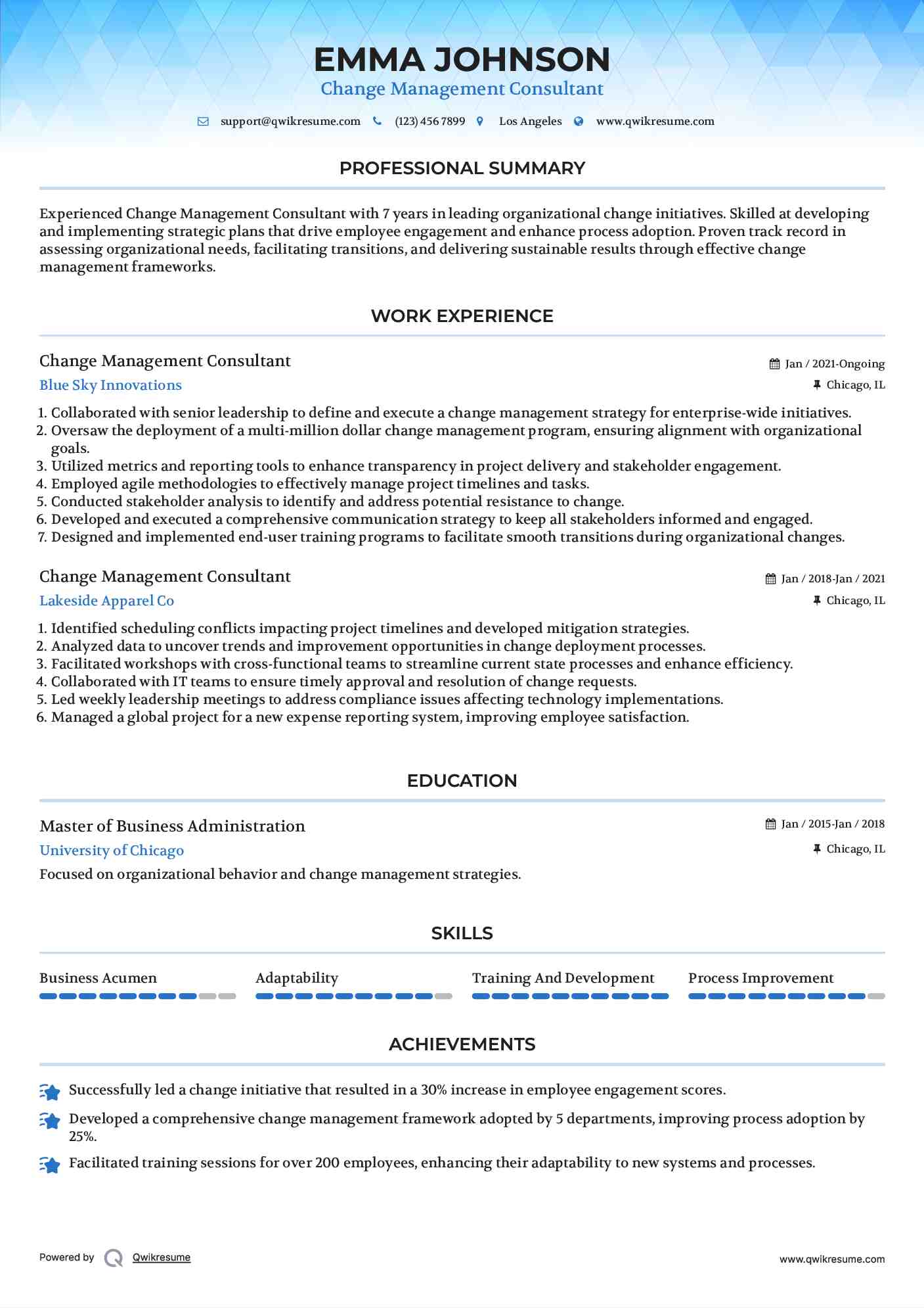Change Management Consultant Resume Template