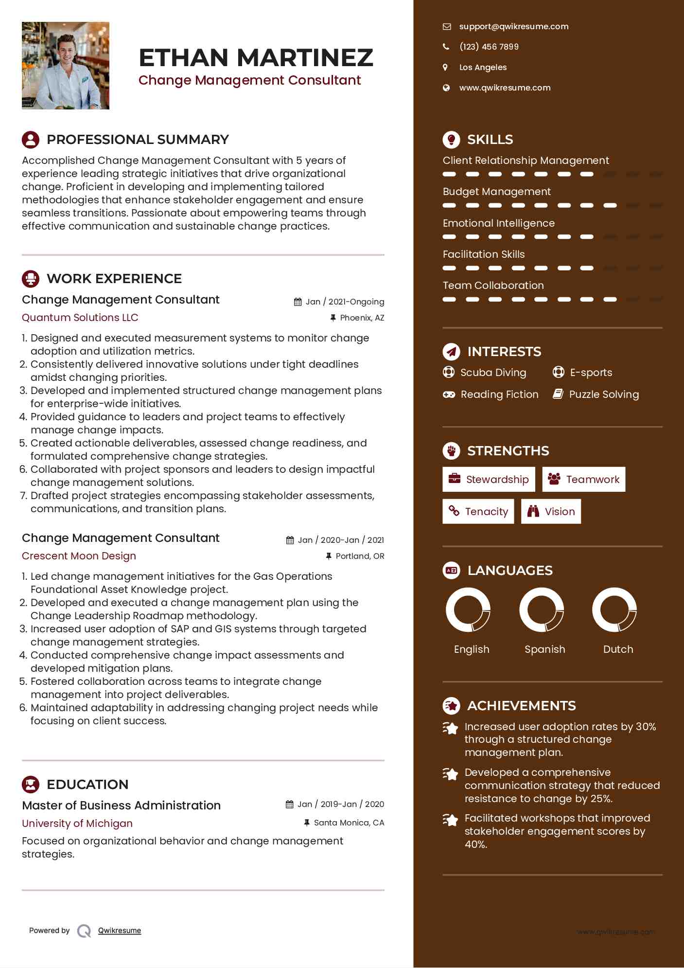 Change Management Consultant Resume Sample