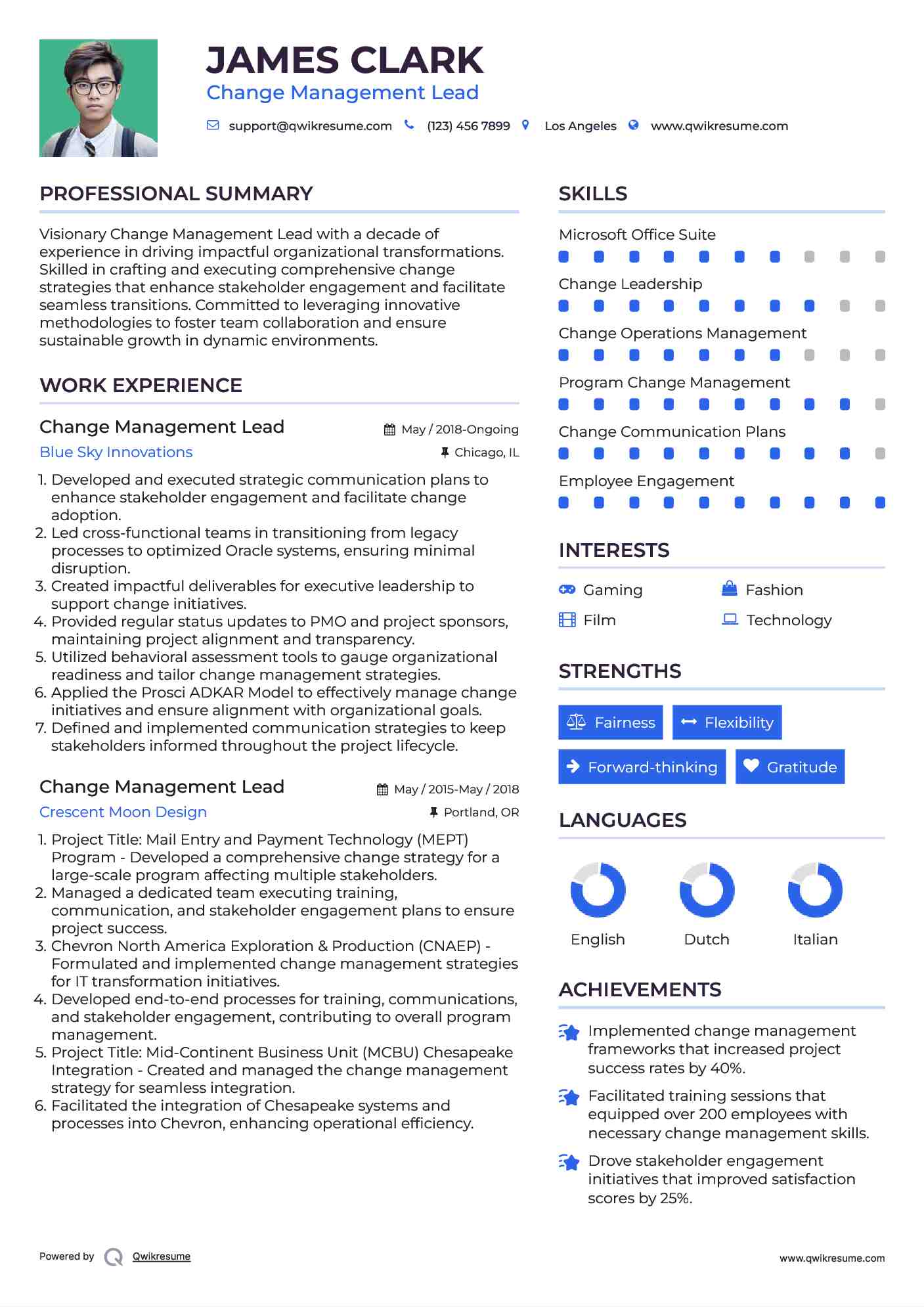 Change Management Lead Resume Template