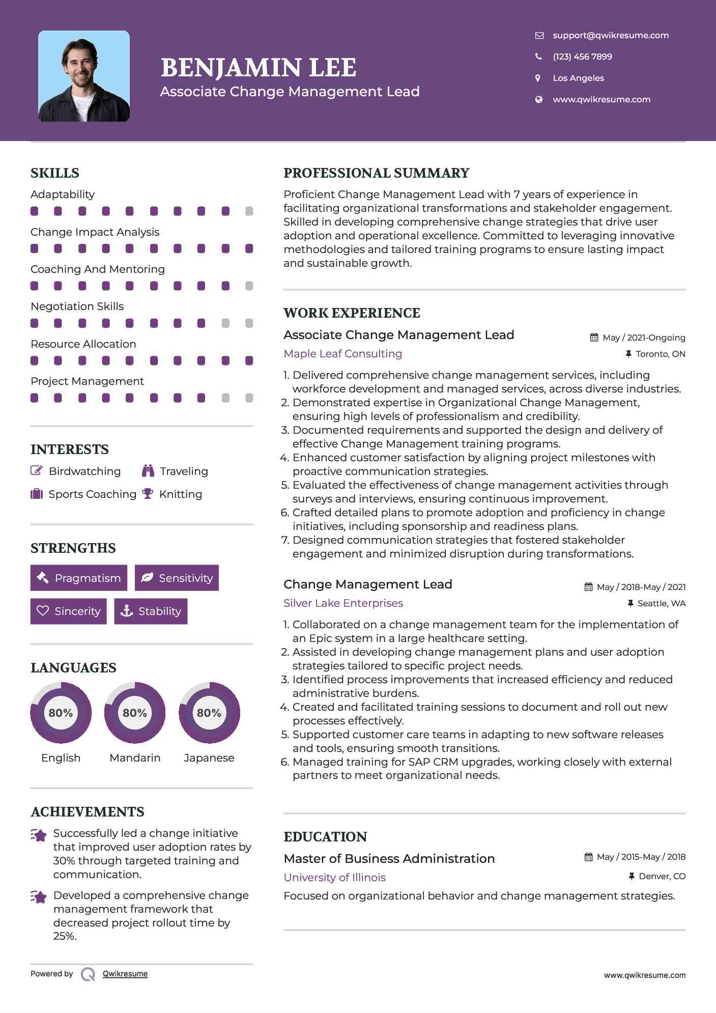 Associate Change Management Lead Resume Template