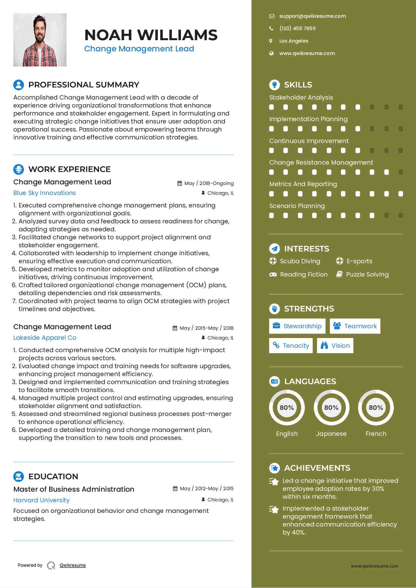 Change Management Lead Resume Sample