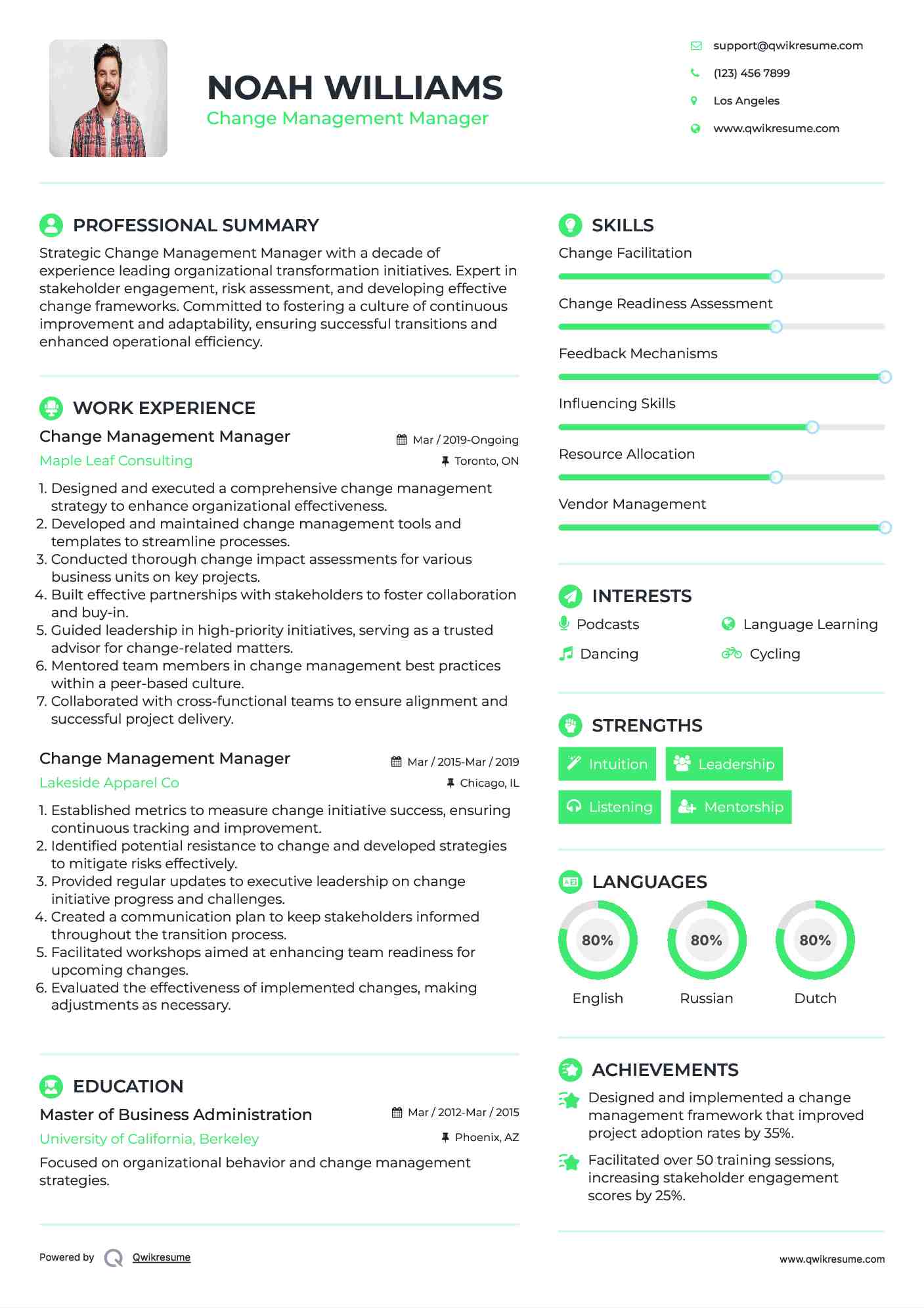 Change Management Manager Resume Format