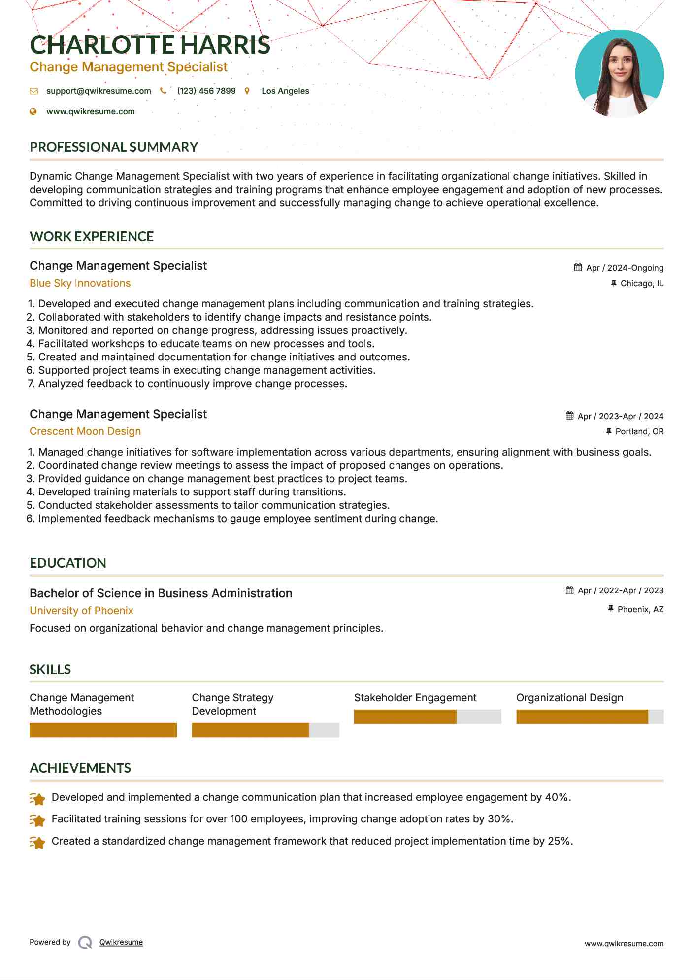 Change Management Specialist Resume Format